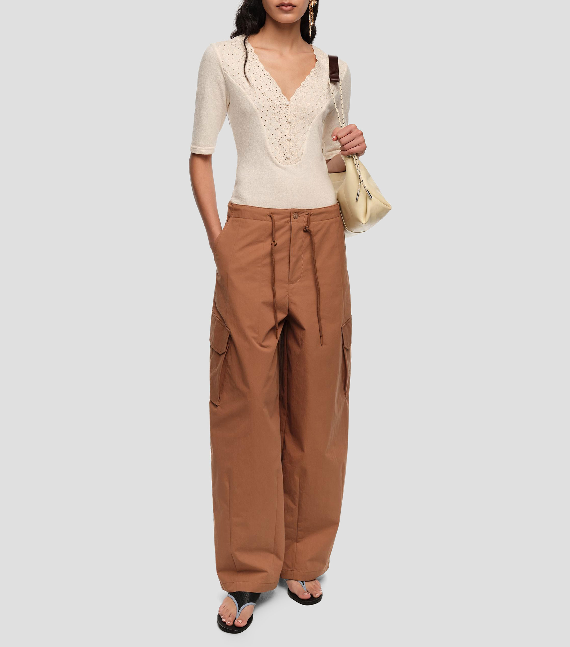 Pantalón cargo algodón marrón claro Mujer