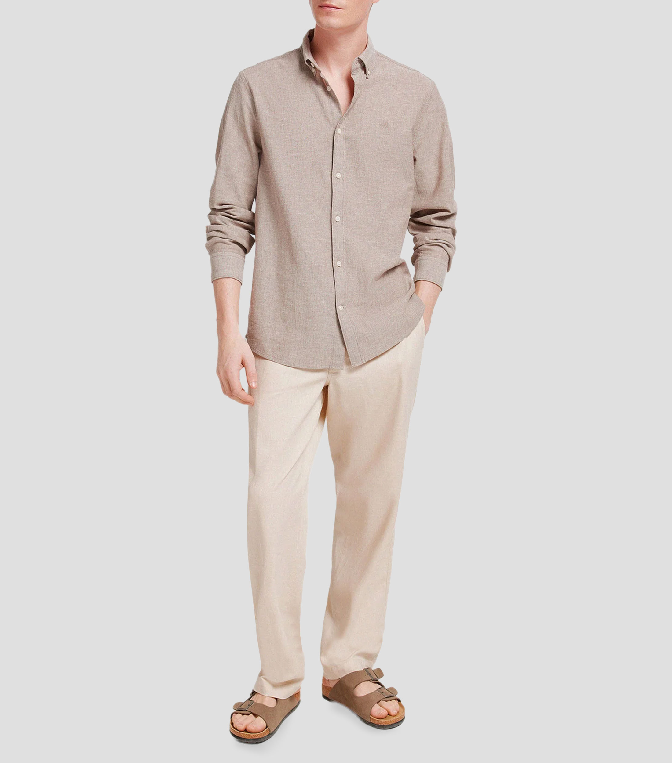 Camisa jaspeada manga larga Hombre