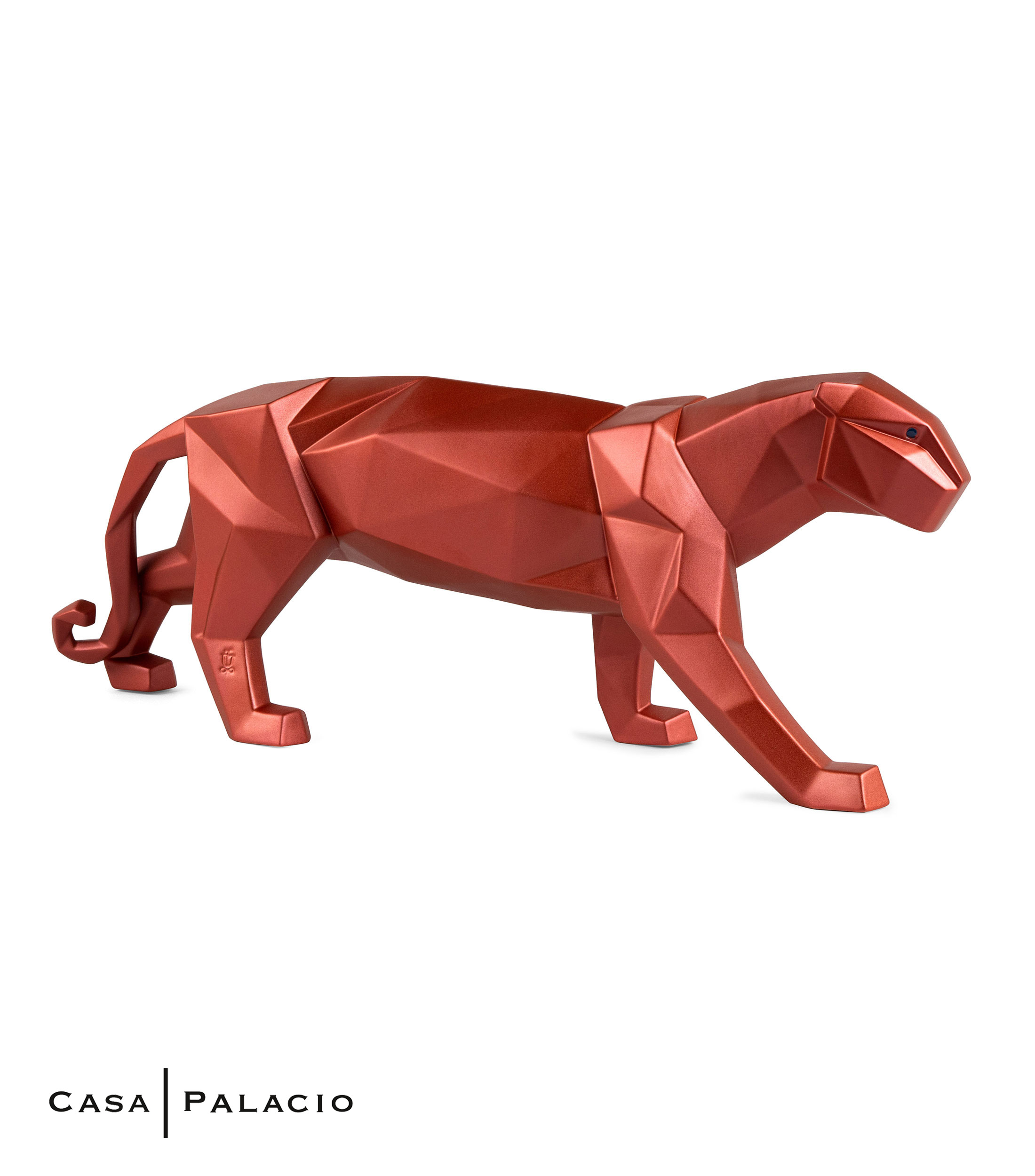 Escultura Pantera Rojo Metalizado en porcelana