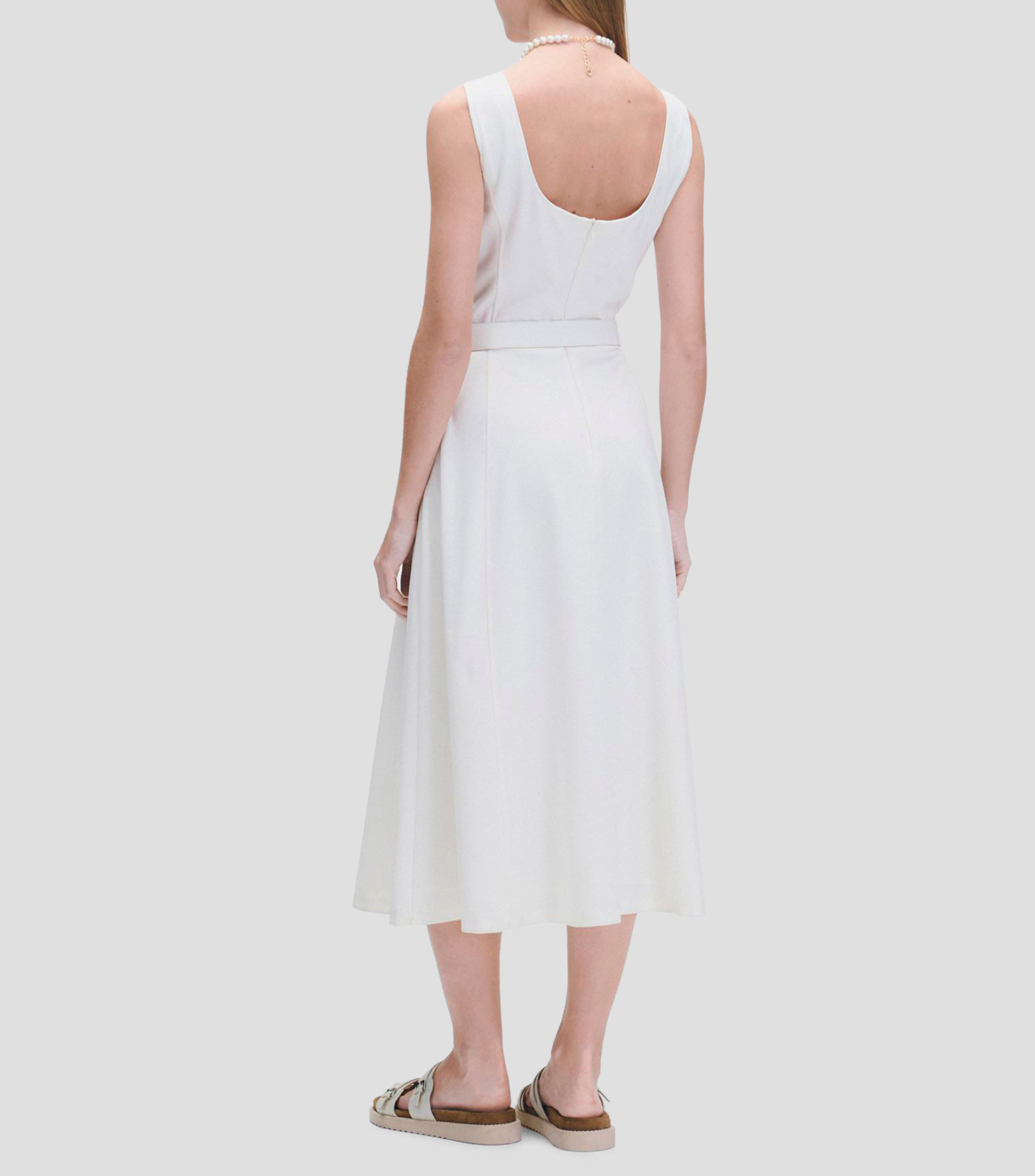 Vestido de punto línea a off white corte francés y cinturón Mujer