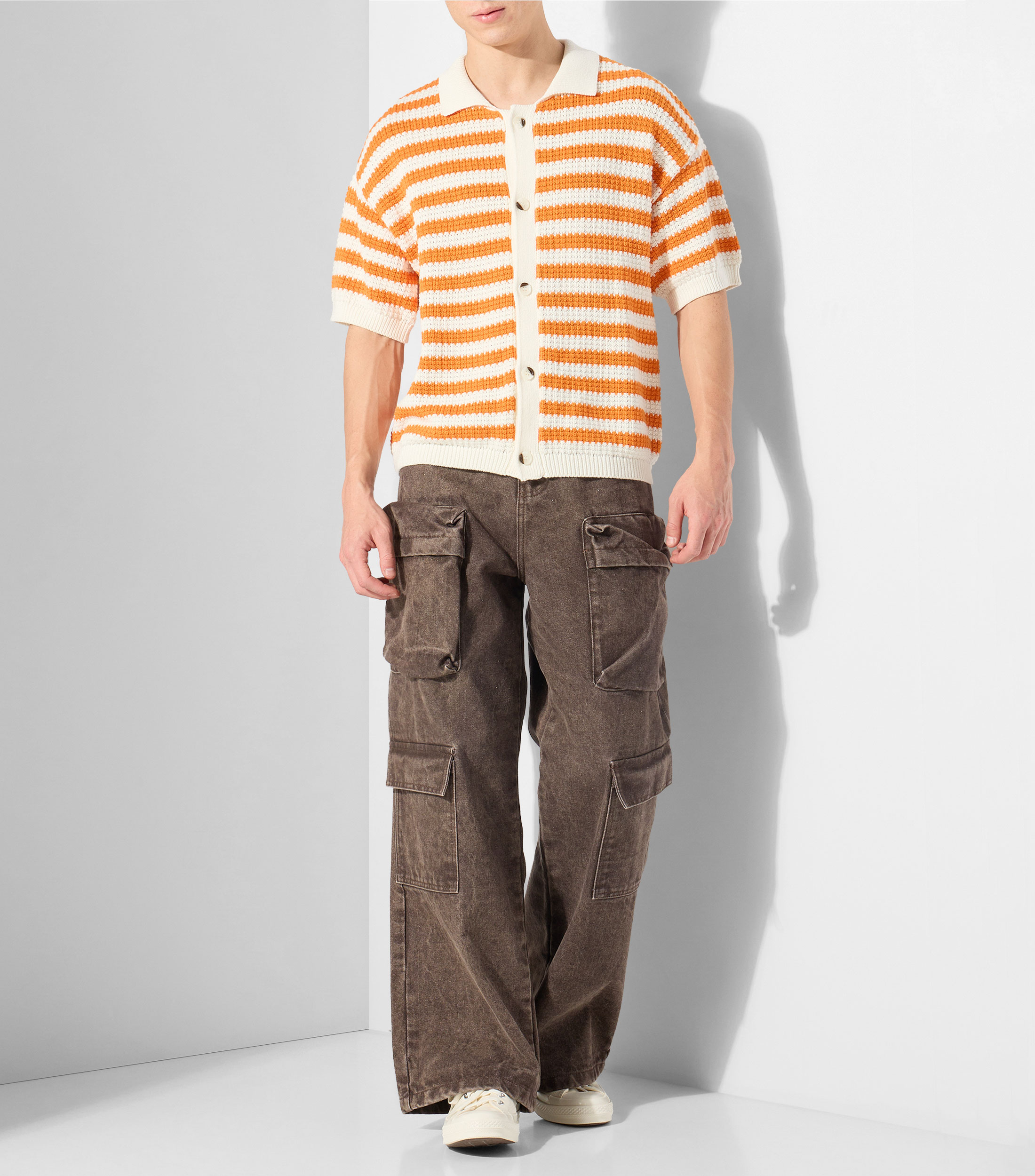 Camisa de rayas con manga corta Hombre