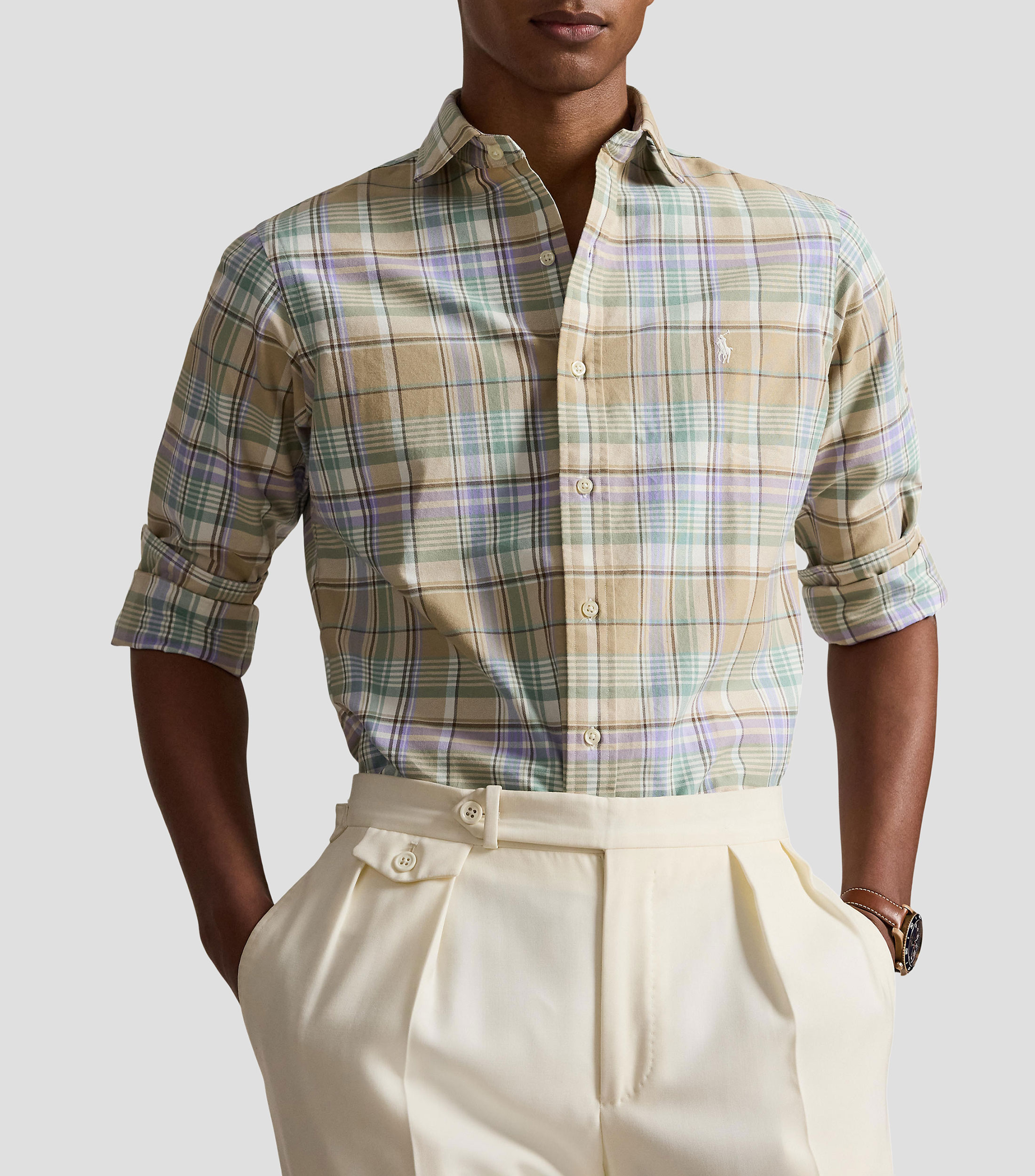 Camisa Oxford con cuadros manga larga Hombre