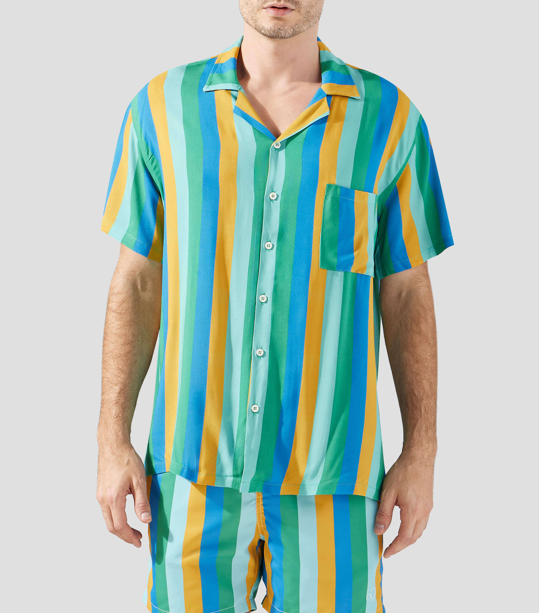 Camisa de rayas manga corta de playa Hombre
