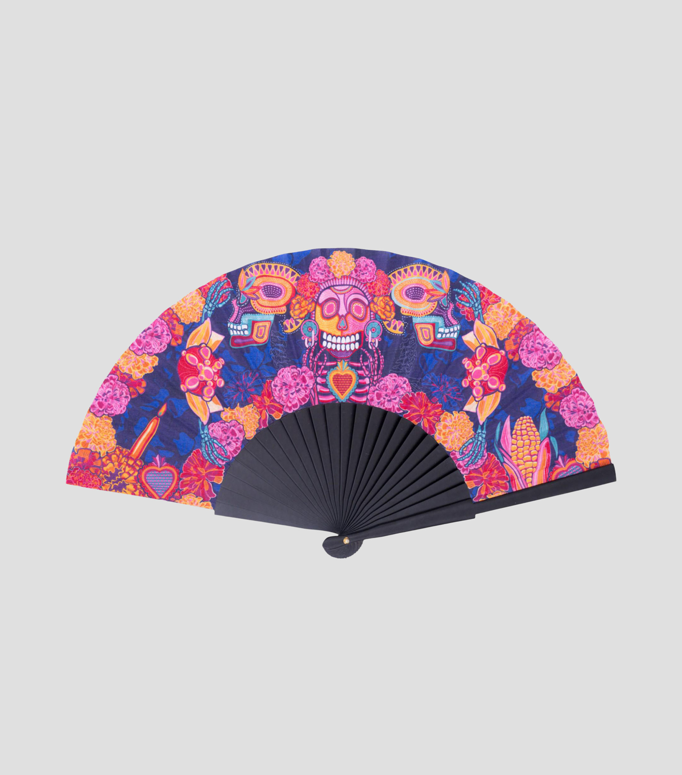 Abanico multicolor estampado Día de Muertos Catrina Mujer