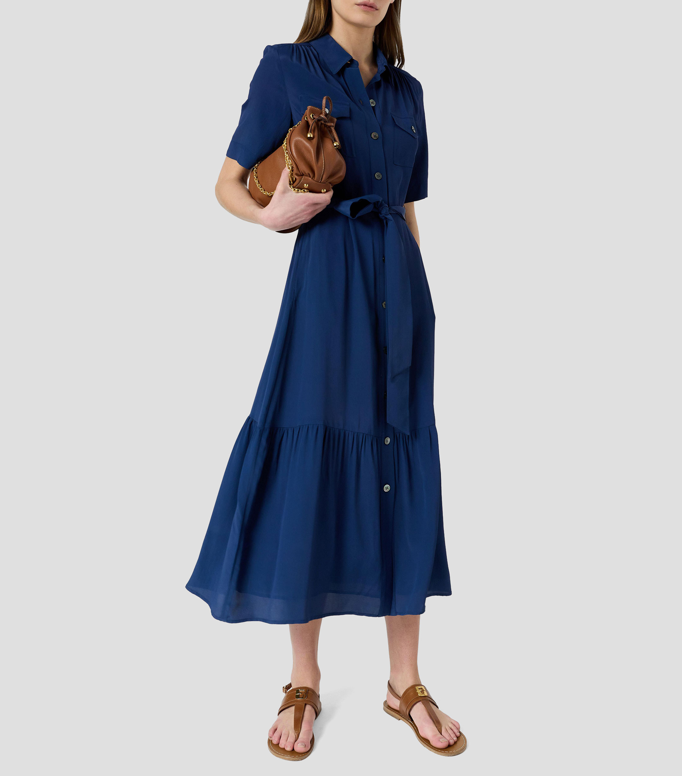 Vestido camisero largo liso Raina Mujer