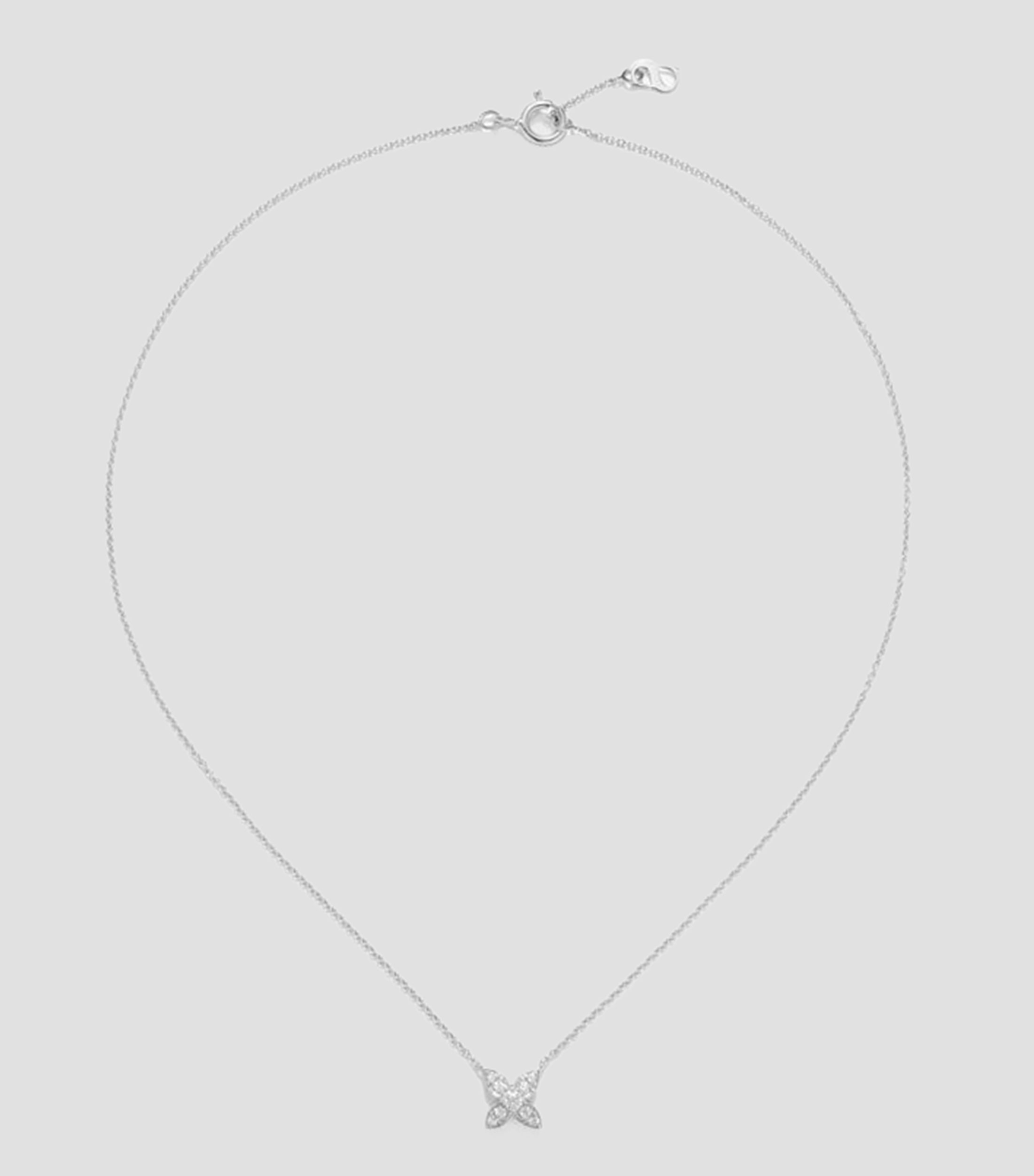 Collar oro blanco de 18 kilates con dije de flor de diamante Mujer
