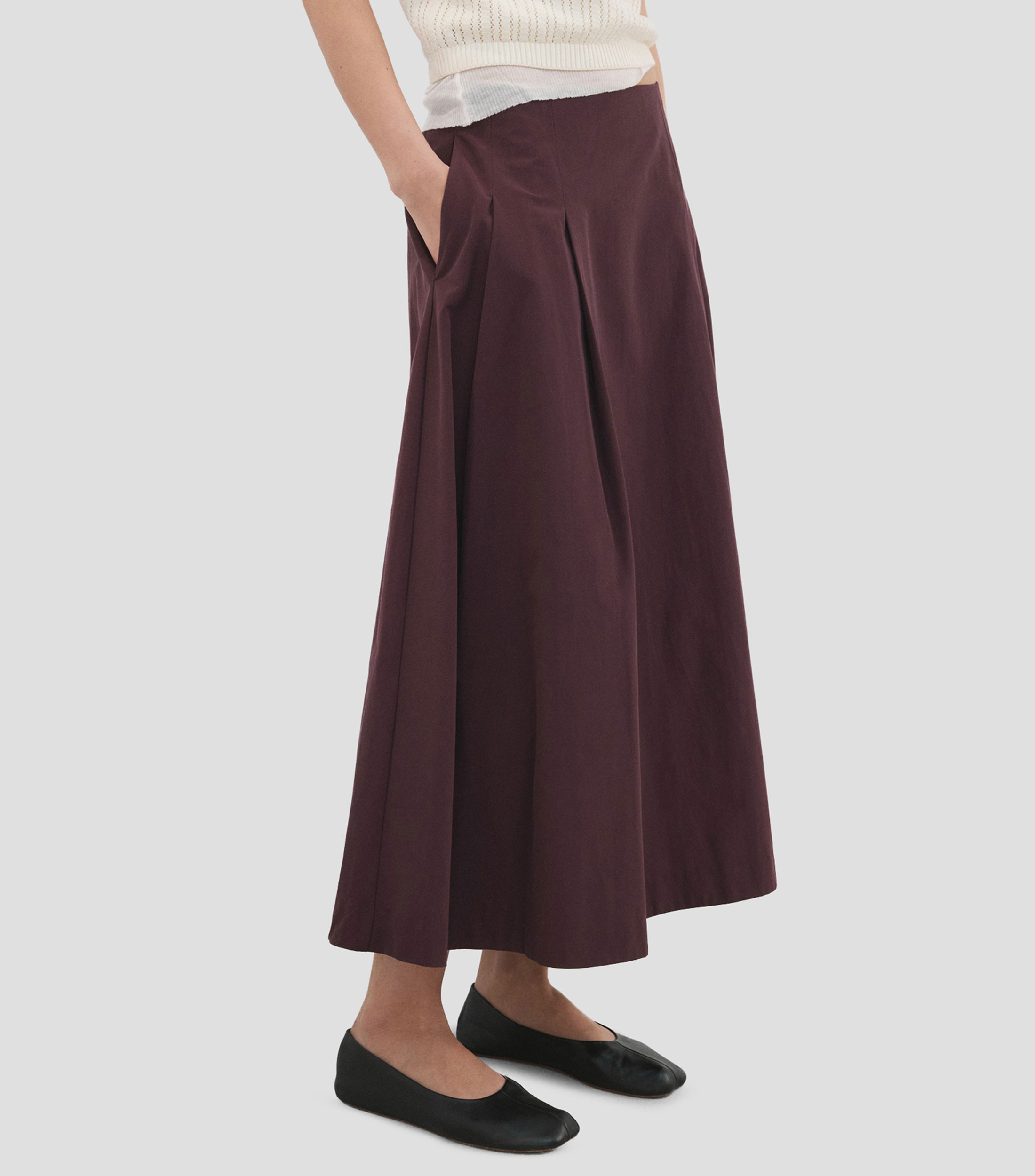 Falda midi evasé lisa Mujer