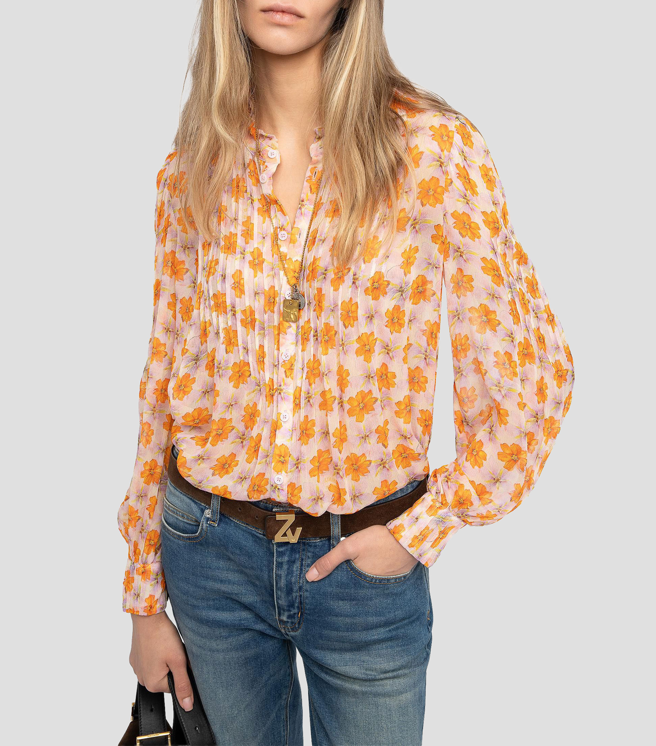Camisa estampada manga larga Mujer