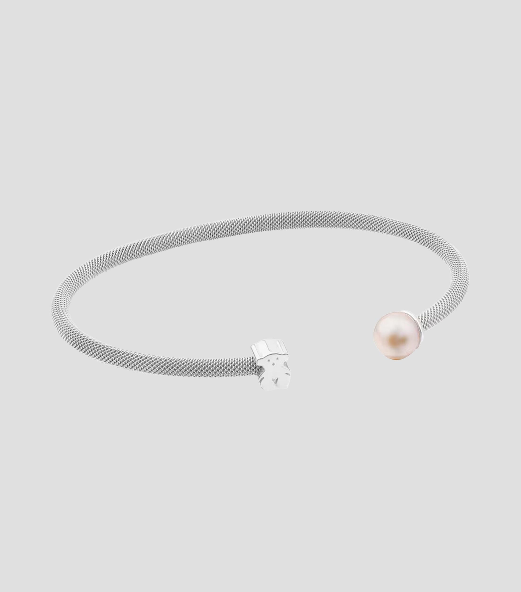 Brazalete en Plata mesh oso con perla Mujer
