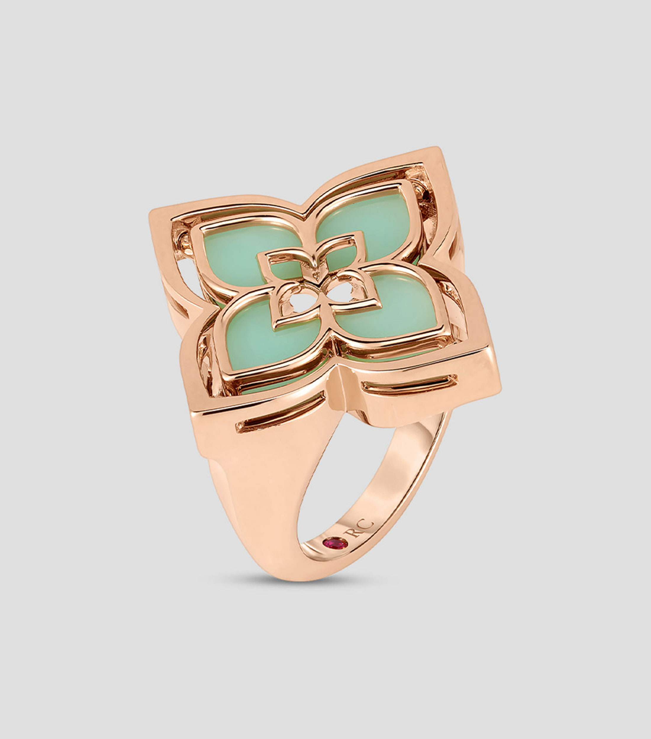 Anillo en oro rosa 18 Kts Chrysoprase Pirouette Mujer