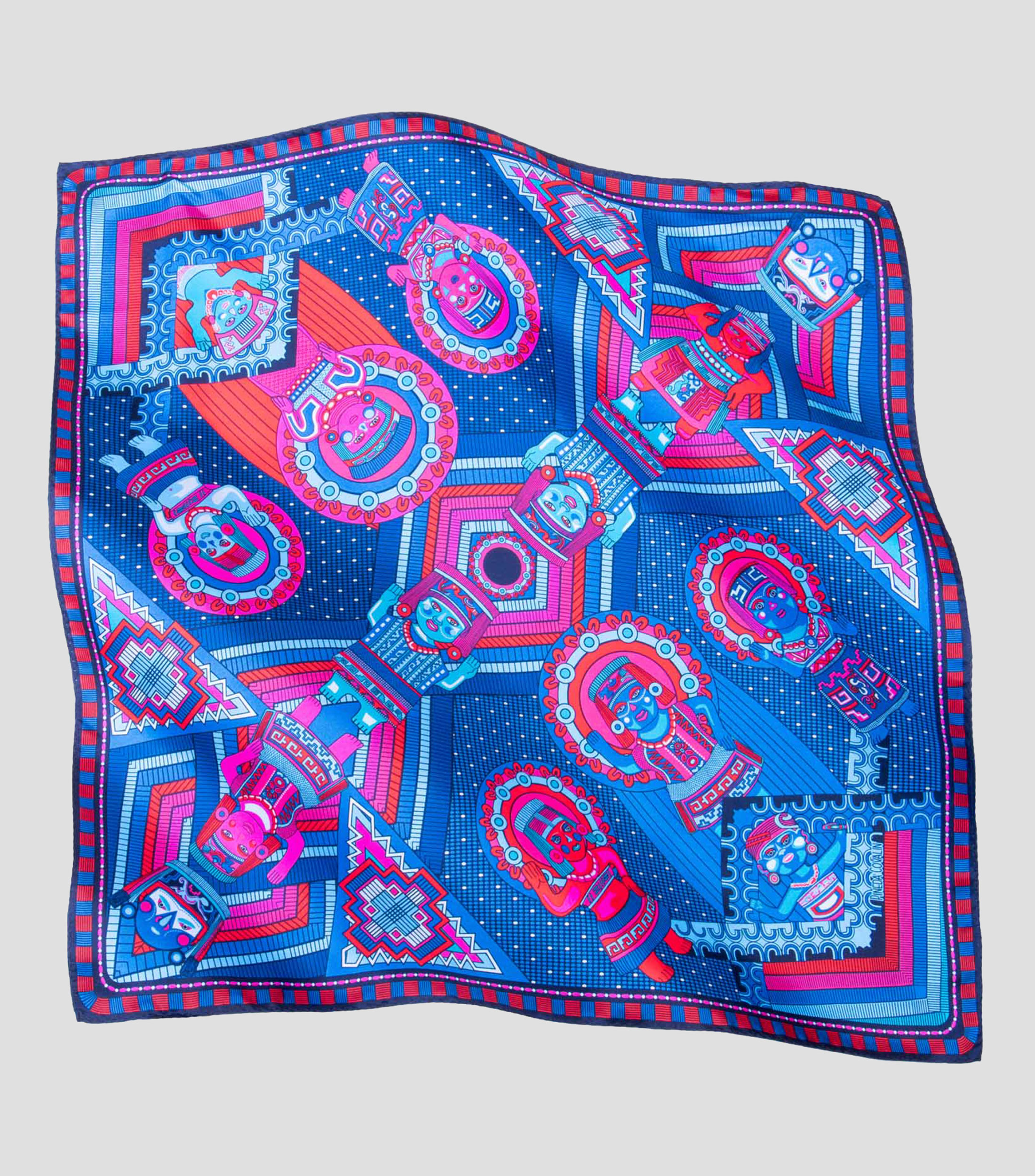 Mascada Caritas Veracruz en seda azul, rosa Mujer