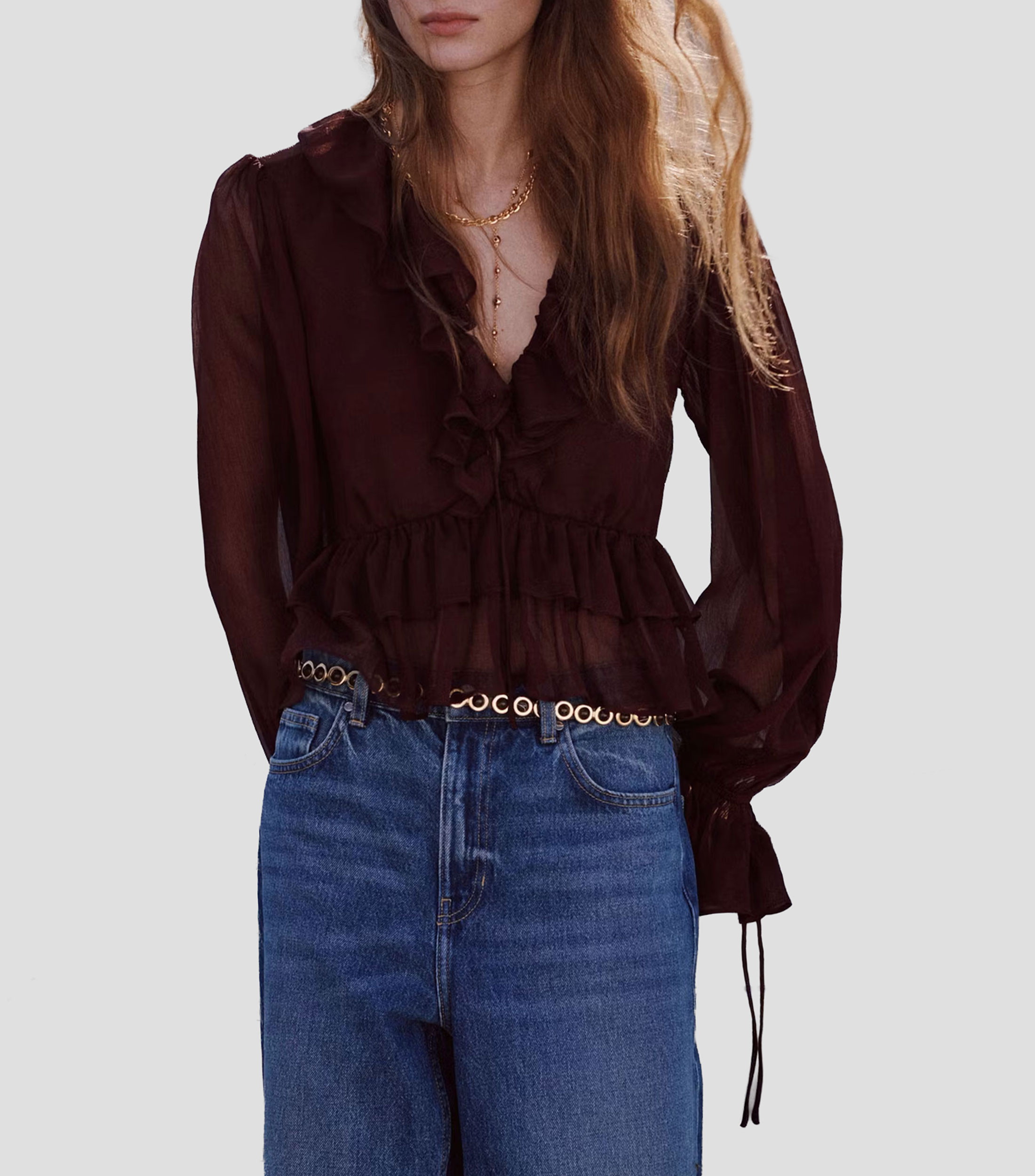 Blusa lisa manga larga Mujer