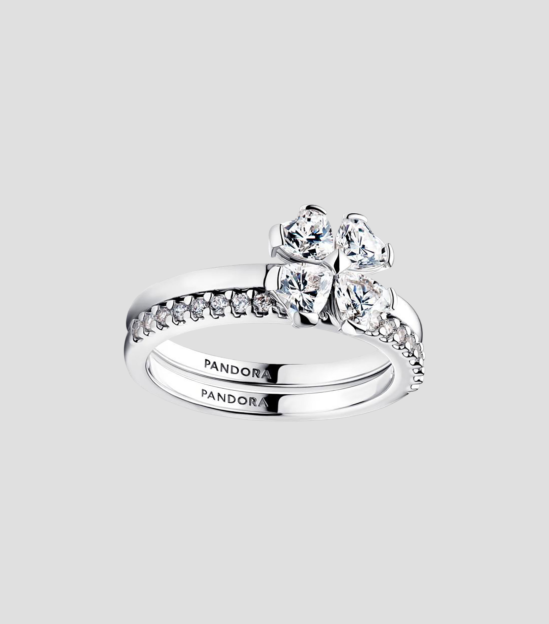 Set 2 anillos en plata esterlina Clover Mujer