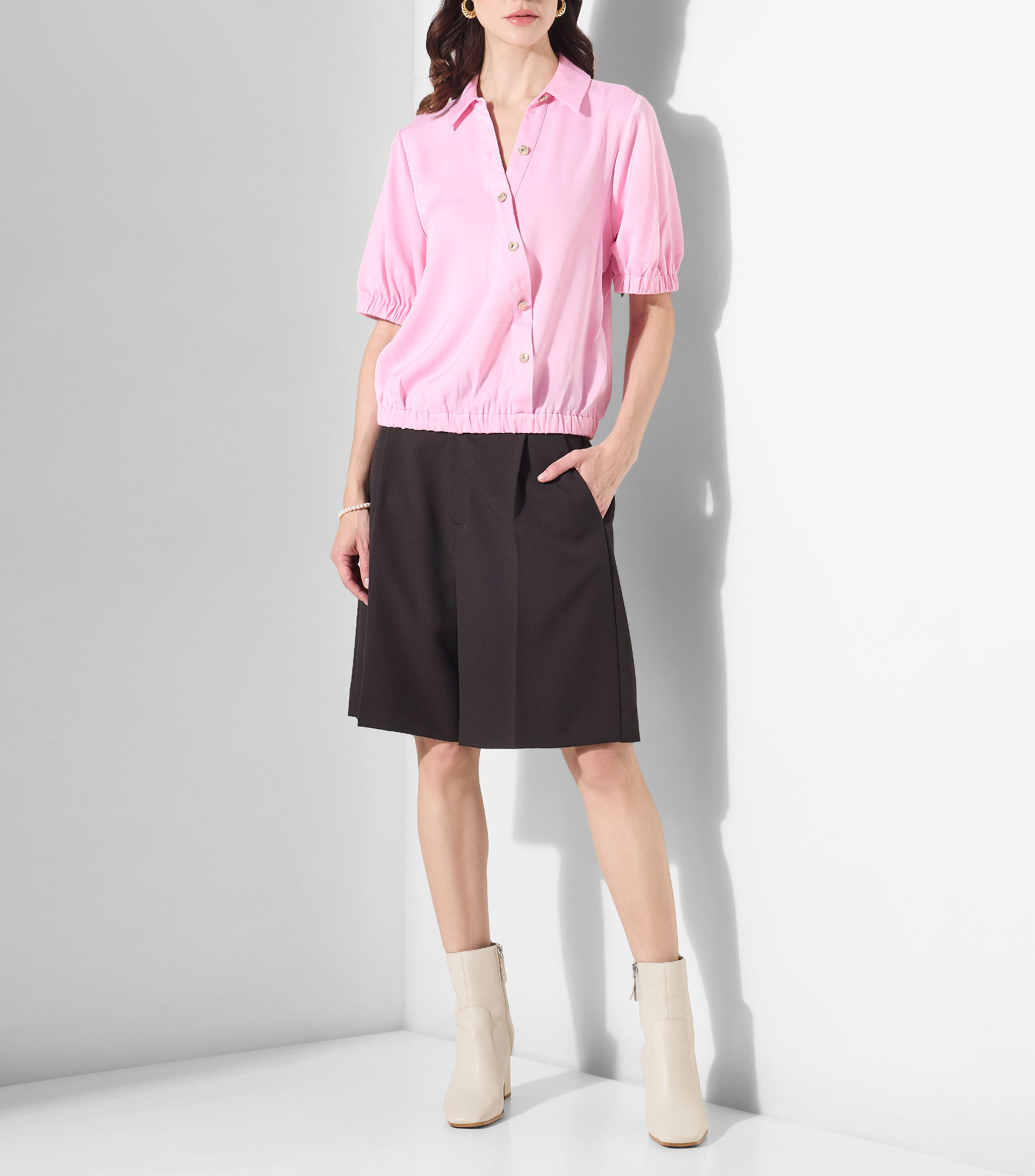 Blusa lisa manga corta Mujer
