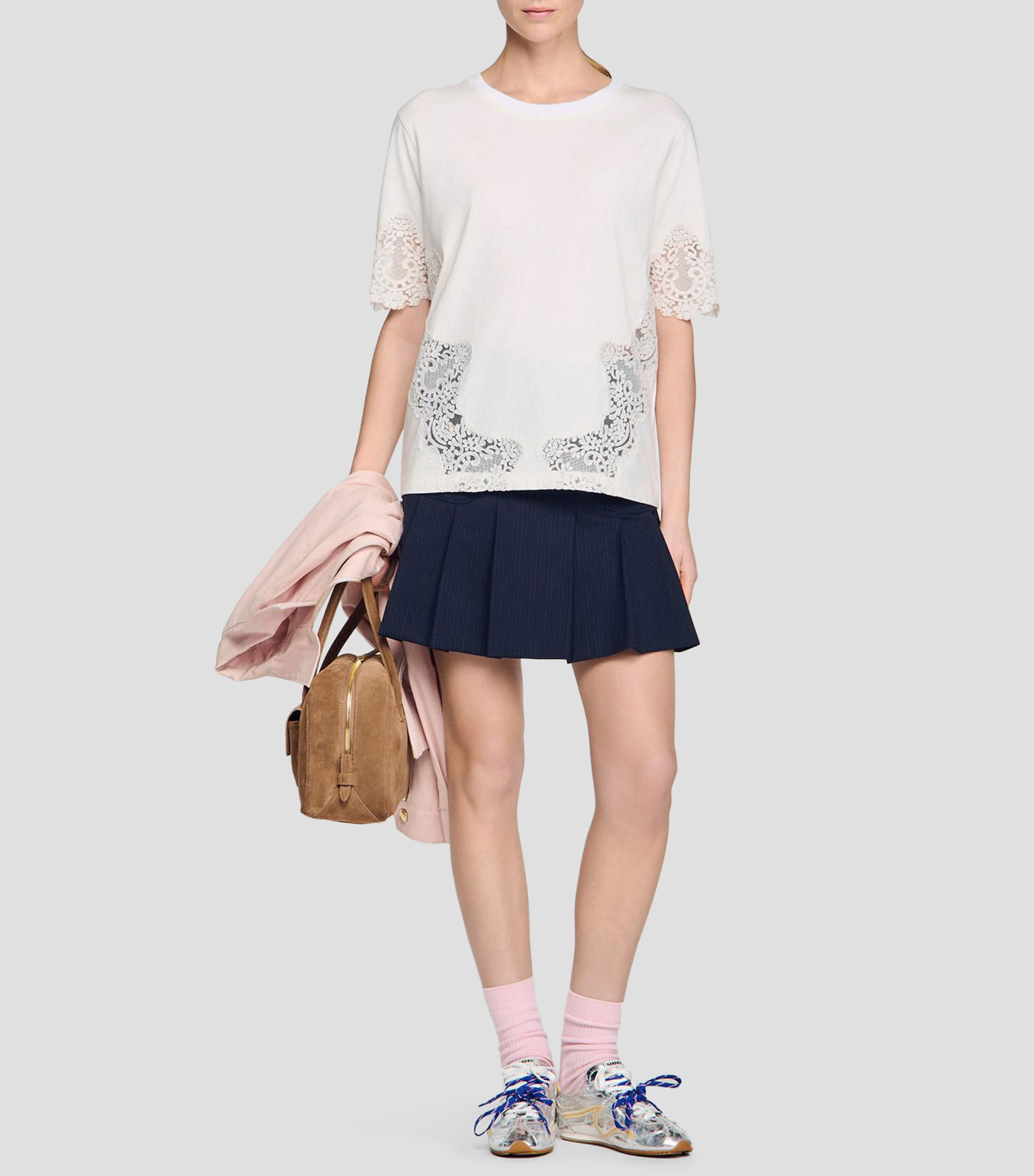 Playera cuello redondo manga corta con microdiseños Mujer