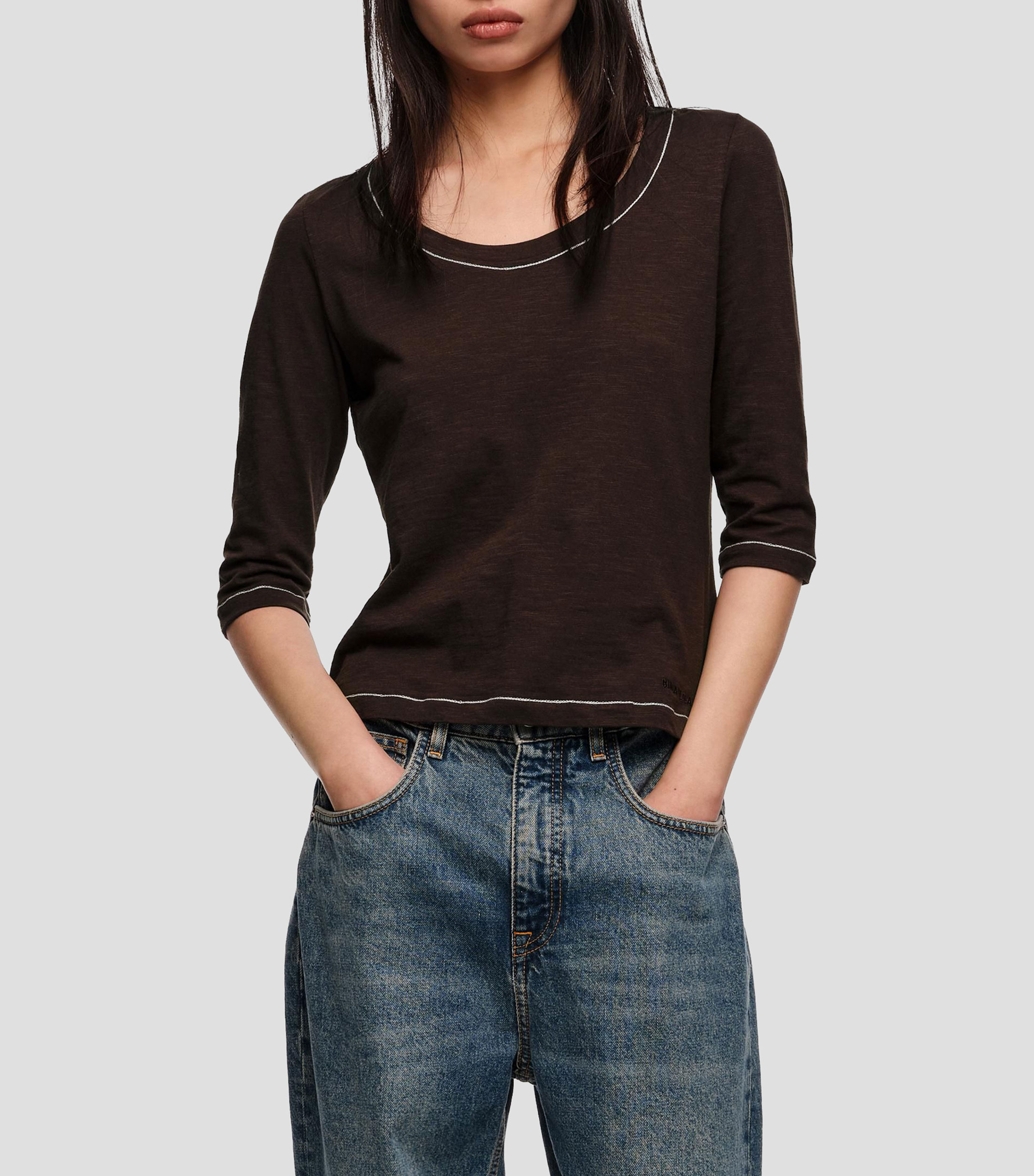 Playera manga 3/4 marrón oscuro Mujer