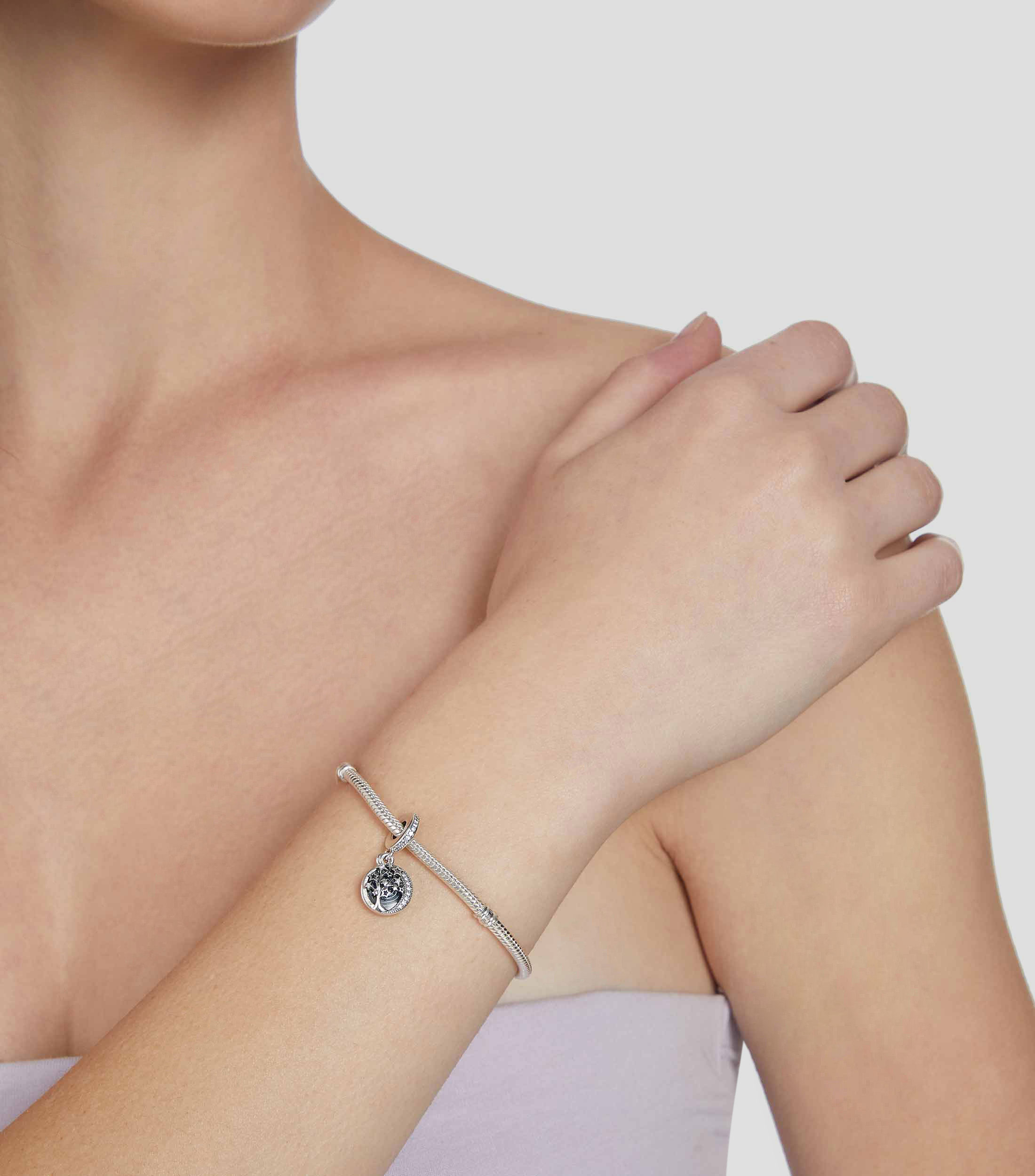Charm Doble en plata de ley Árbol y Luna de la Galaxia Mujer