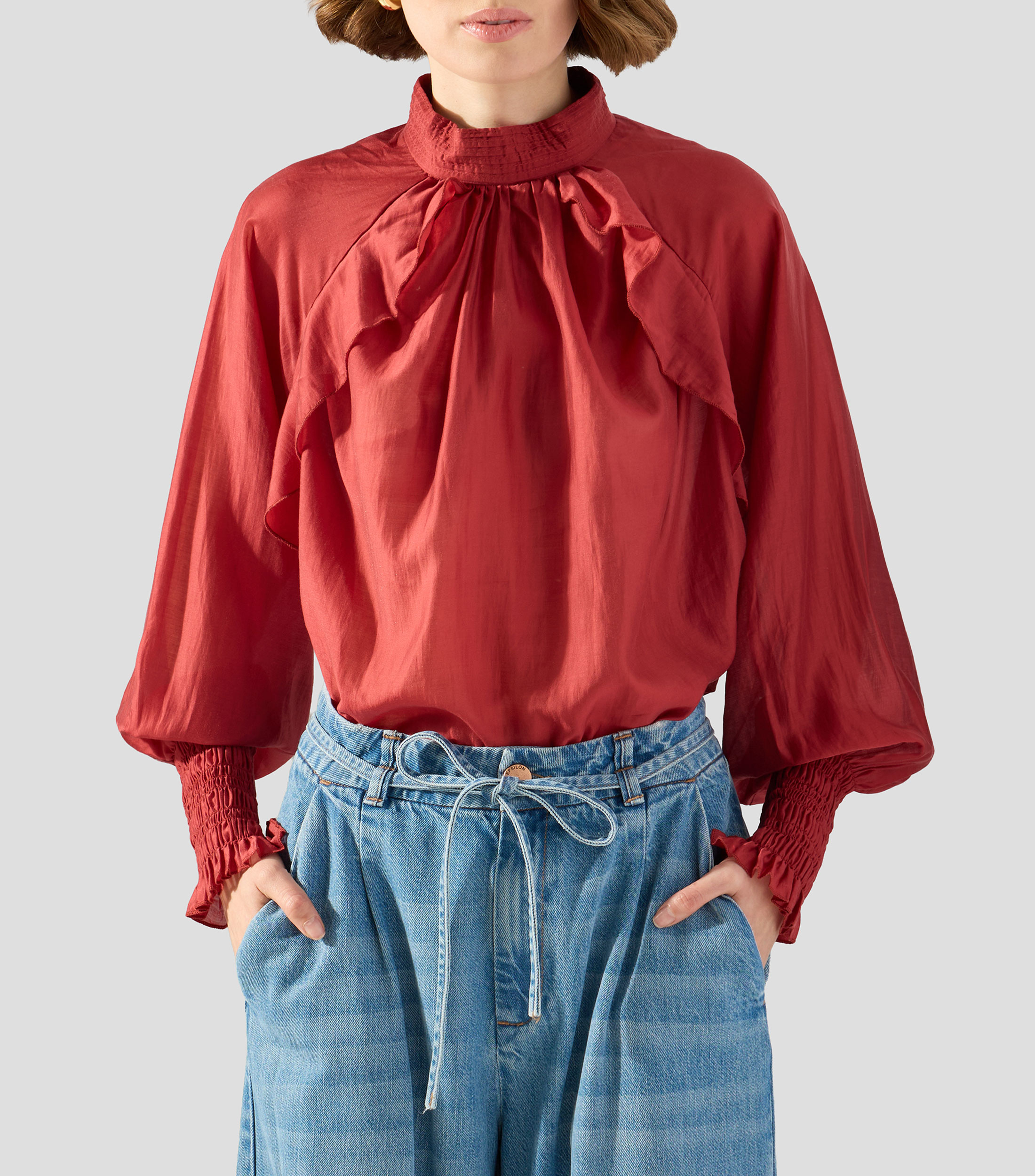 Blusa lisa con manga larga Mujer