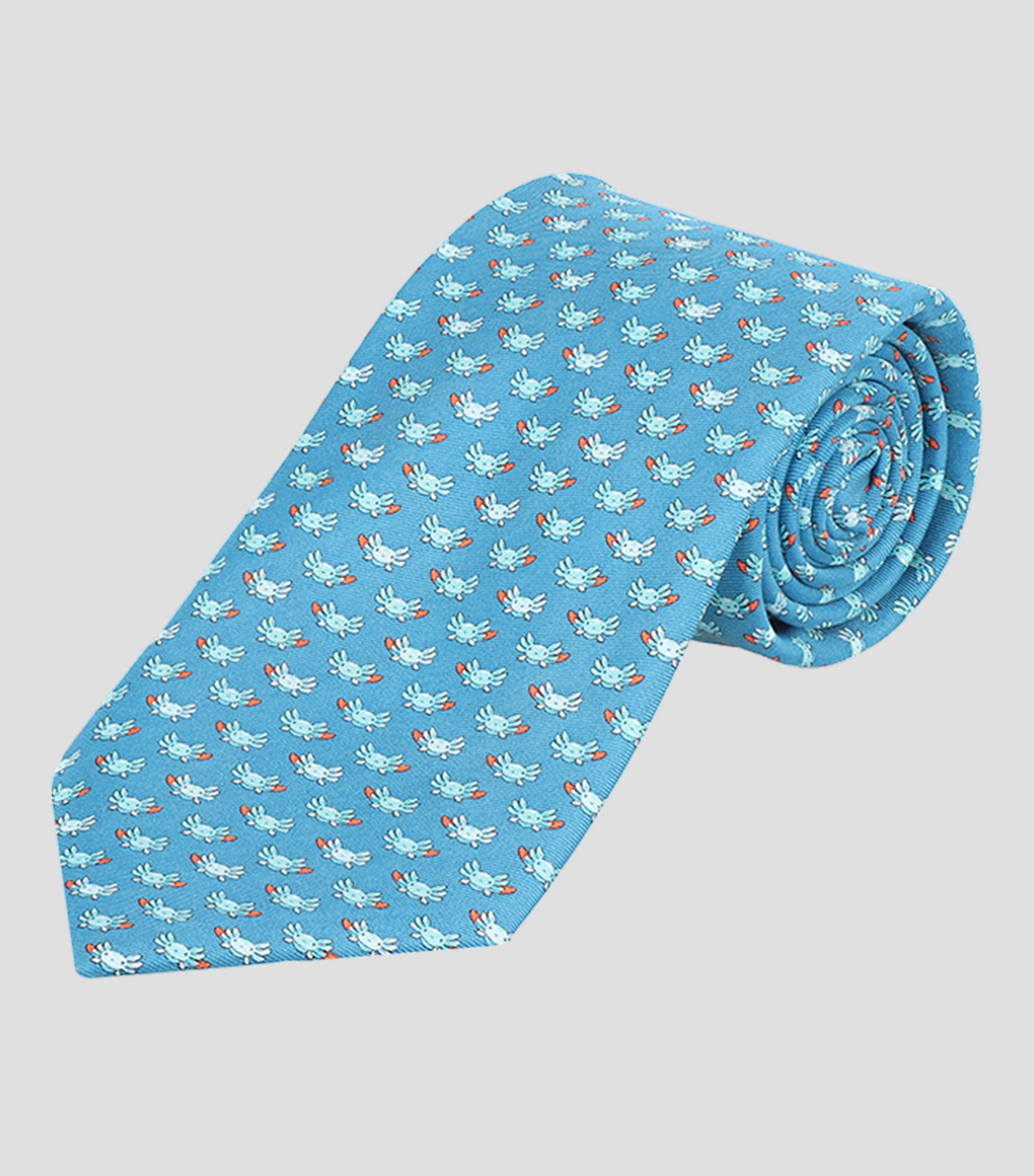 Corbata ancha en seda con ajolotes Hombre