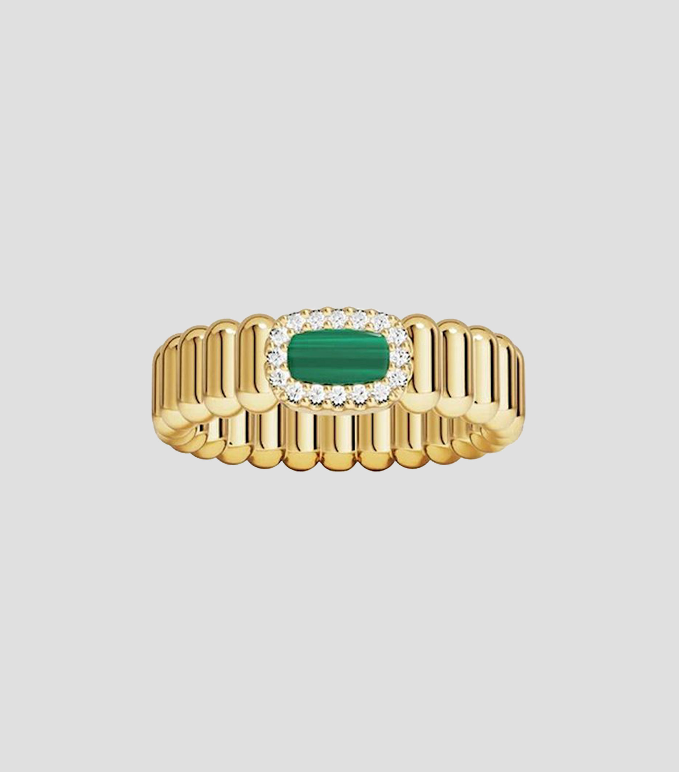 Anillo Calanques con circonitas cúbicas y malaquita Mujer