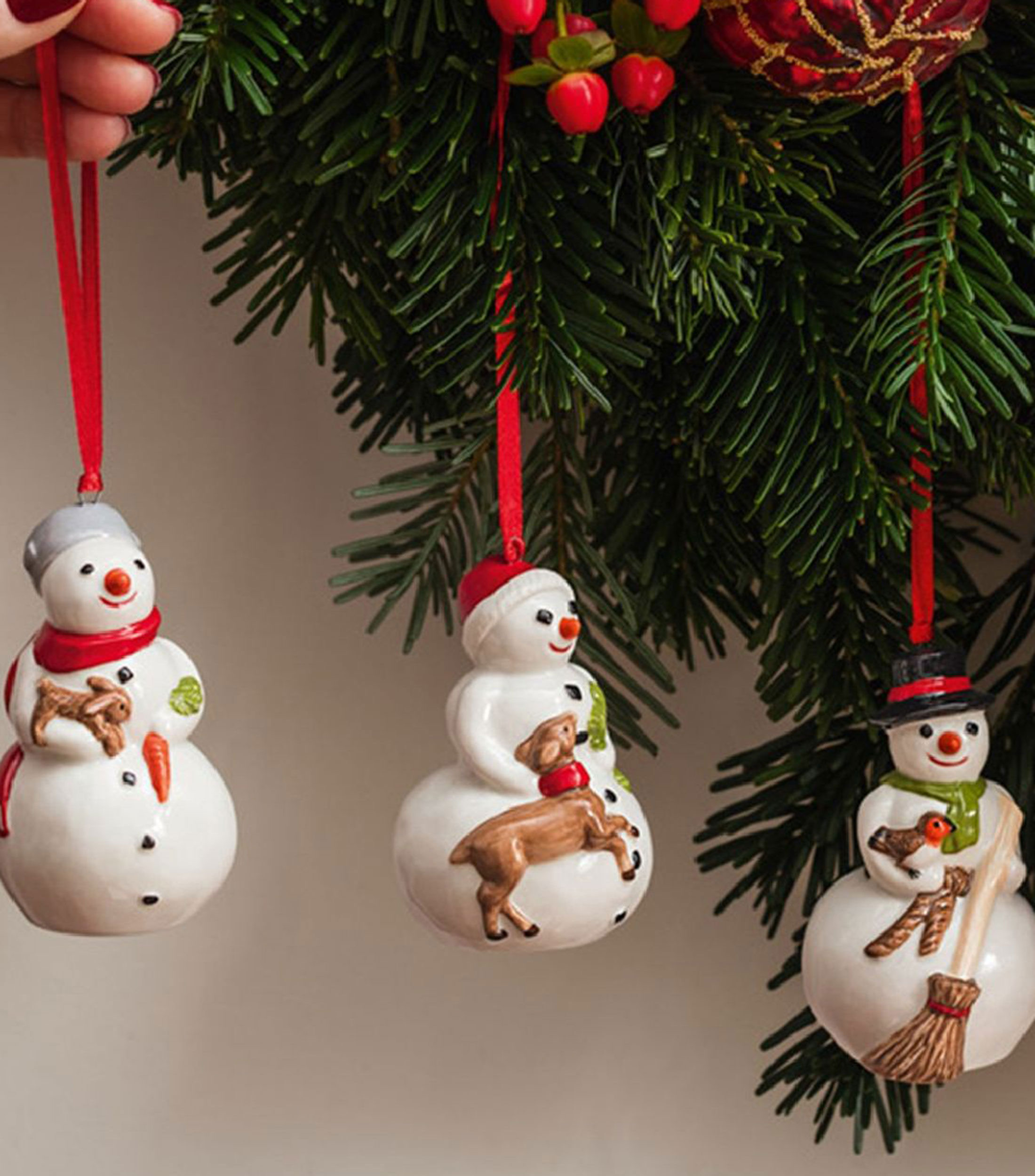 Set 3 Ornamentos de Munecos de Nieve Nostalgic en Porcelana