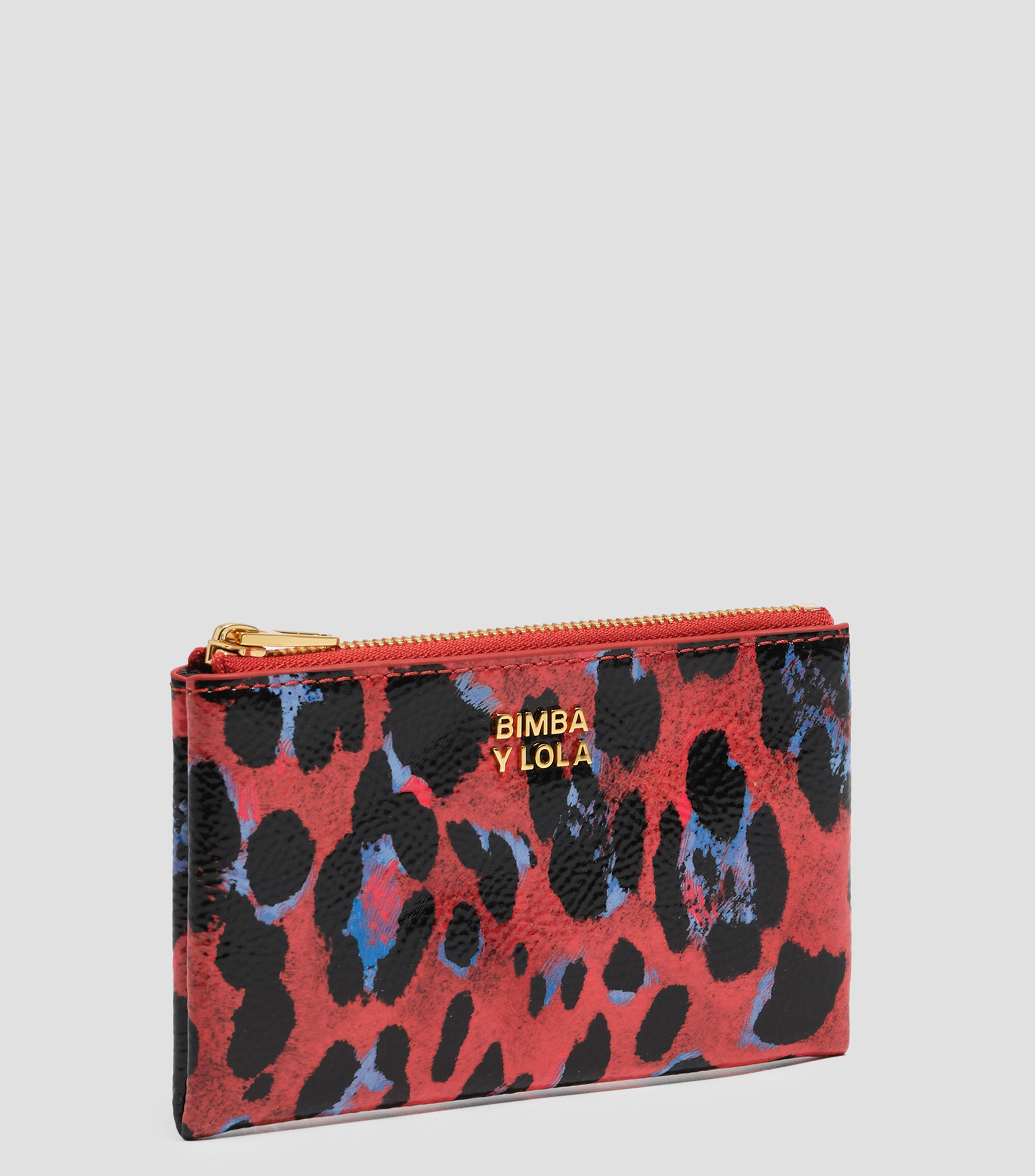 Monedero textura brillo print Leopard rojo amapola Mujer
