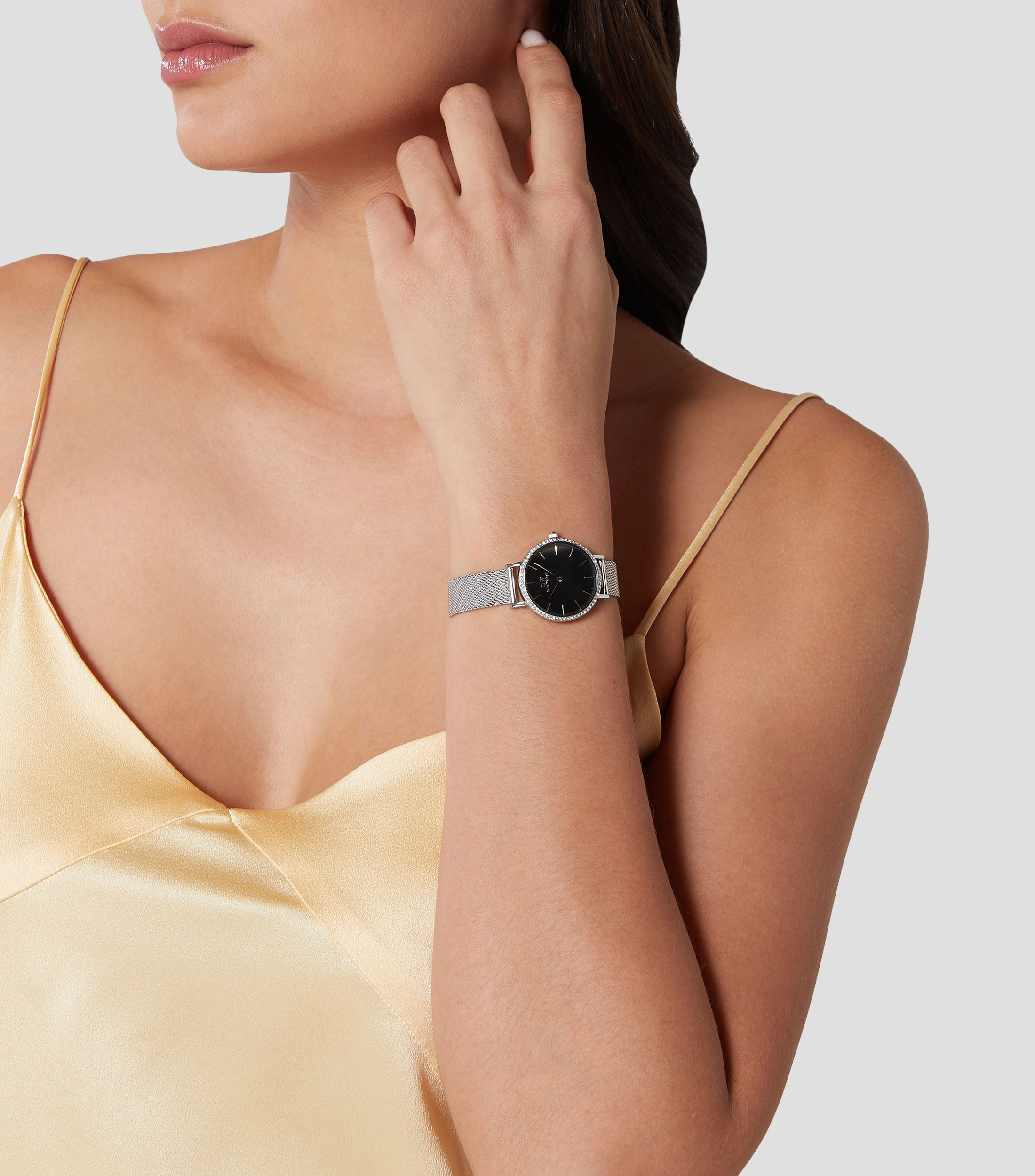 Reloj para Mujer Petite Madre Perla Mesh, Plateado