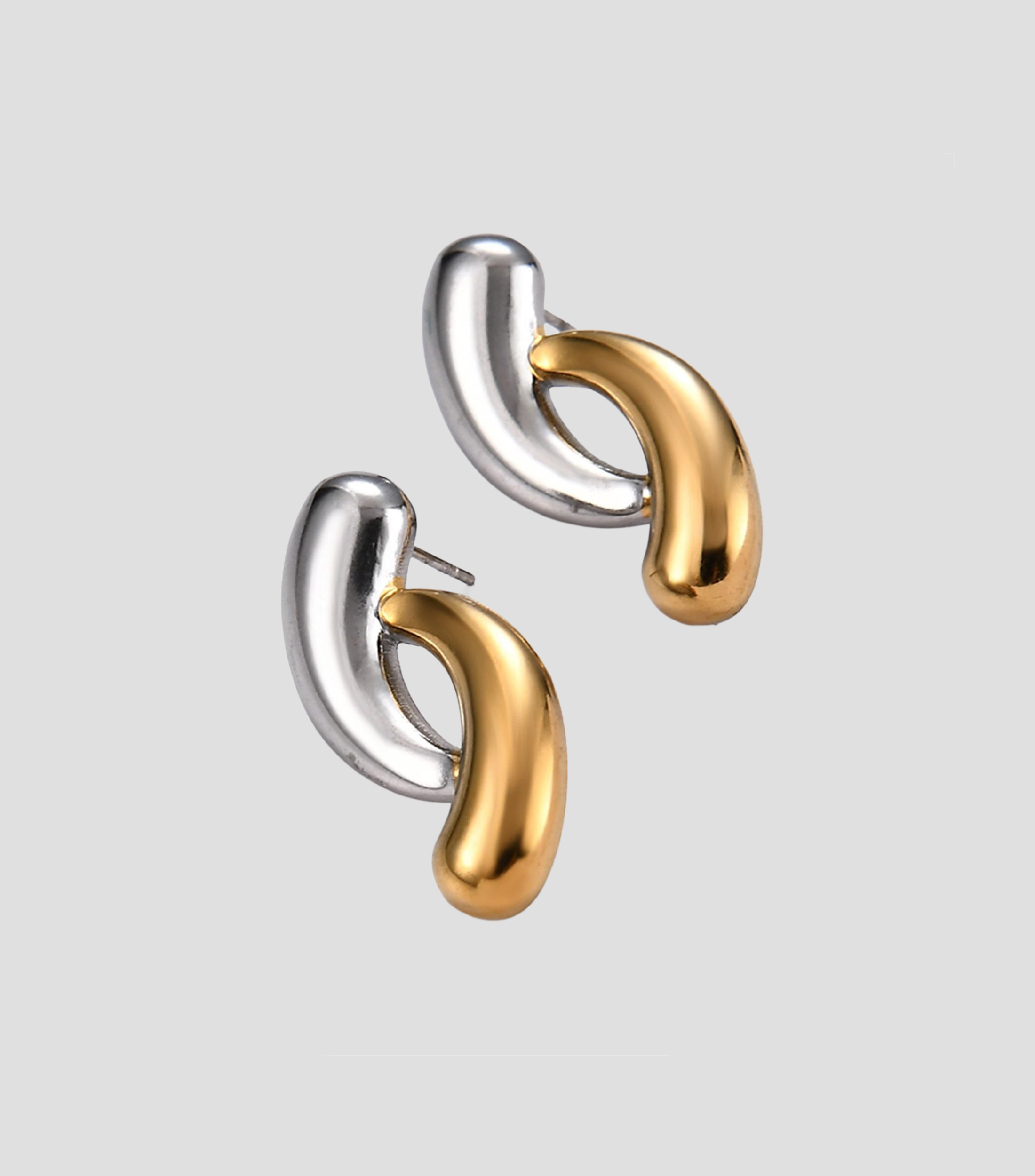 Aretes en forma de eslabón entrelazado bicolor Mujer