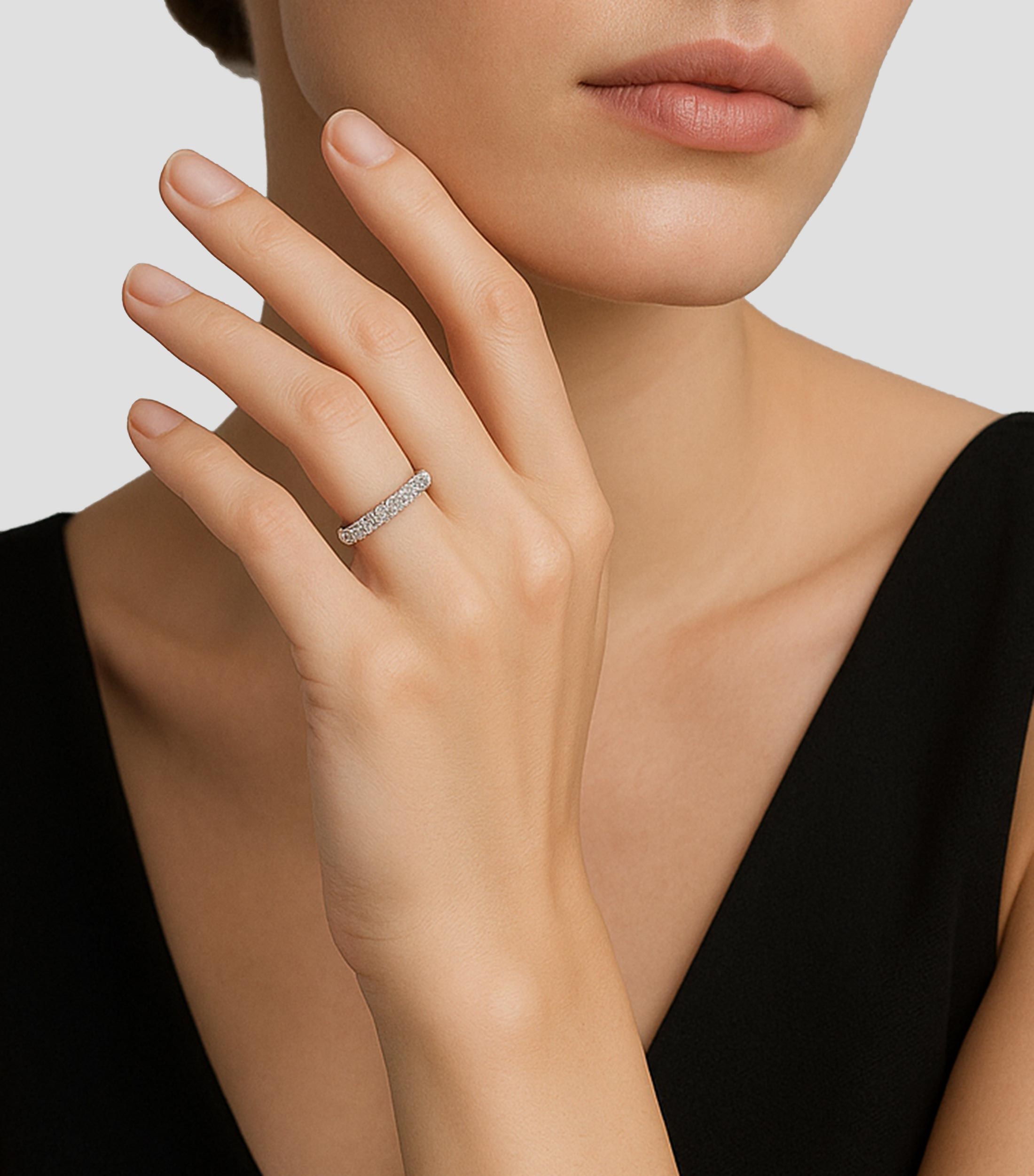 Anillo solitario en oro blanco 18 Kts con diamantes Mujer Talla: 15