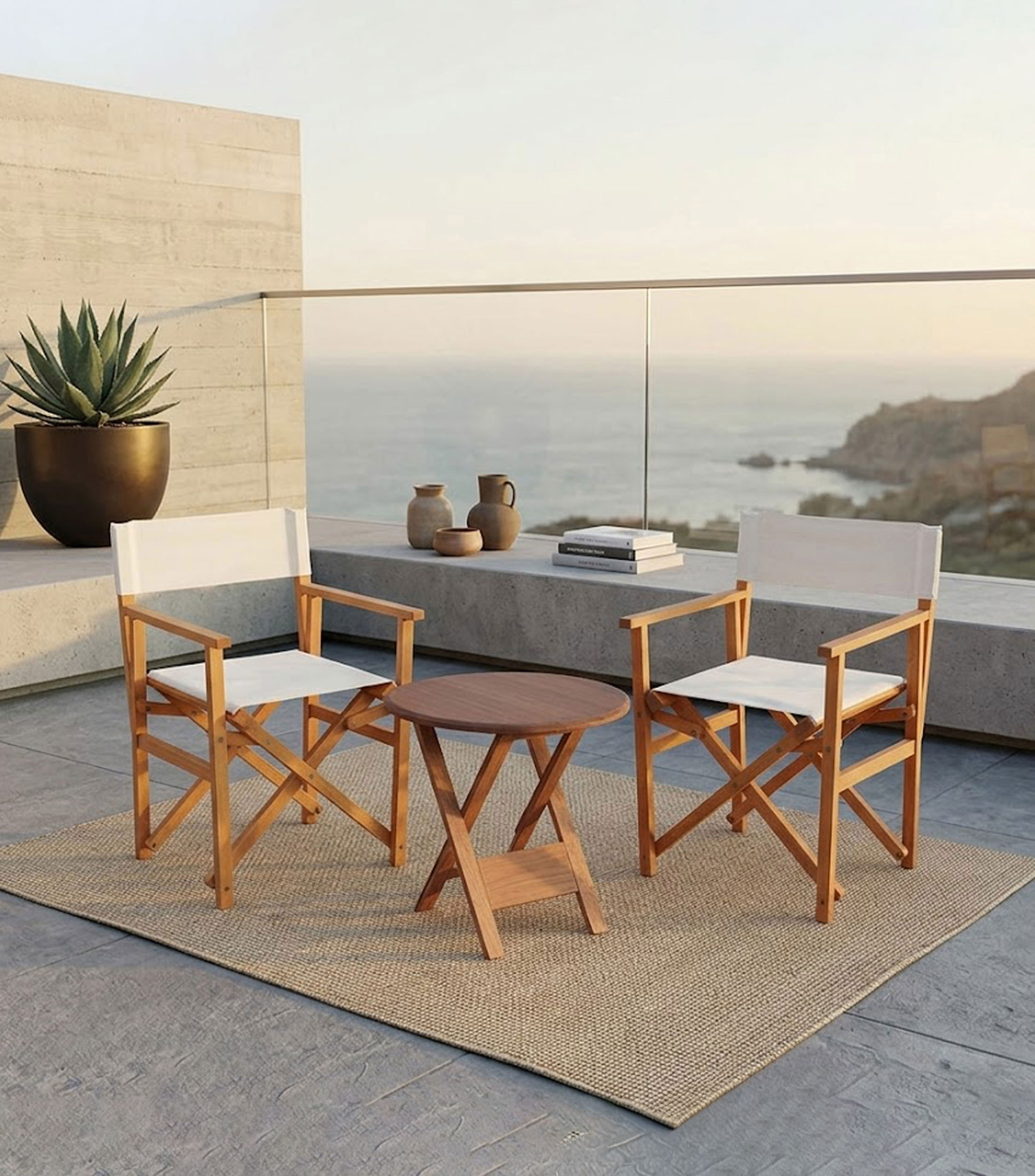 Set 2 Sillas director y Mesa plegable para Exterior en madera