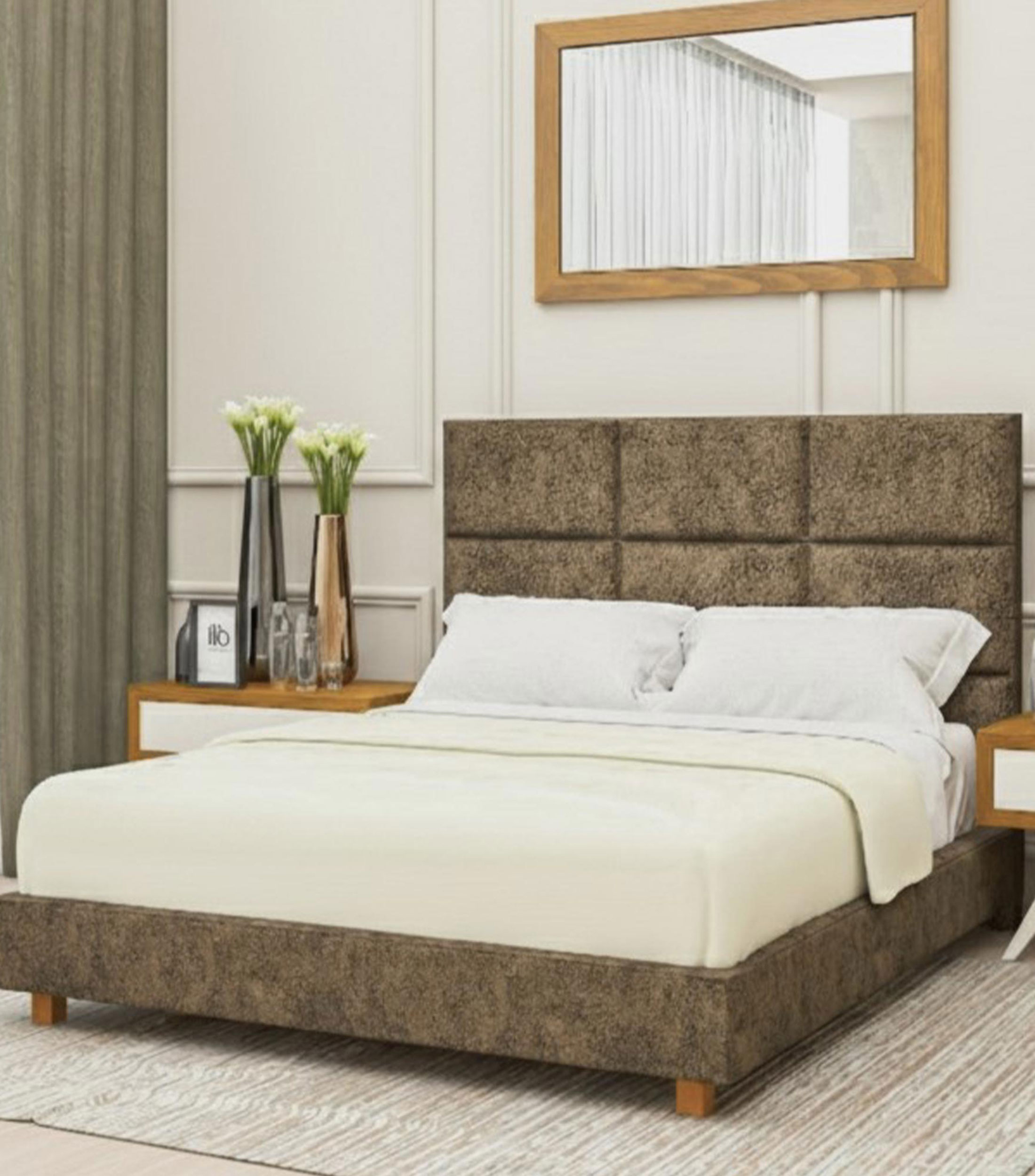 Cama Queen Size Media Antilope Tabaco en tela