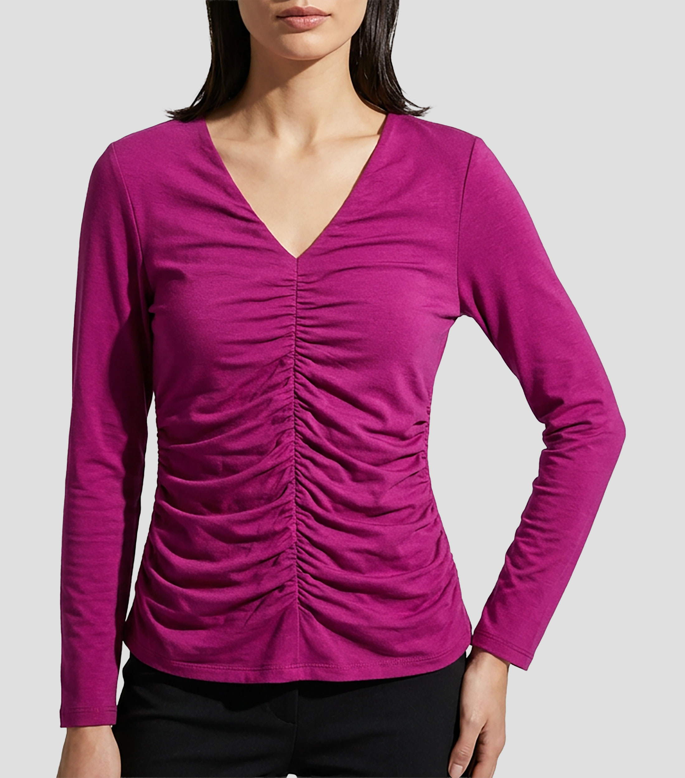 Blusa lisa manga larga Mujer