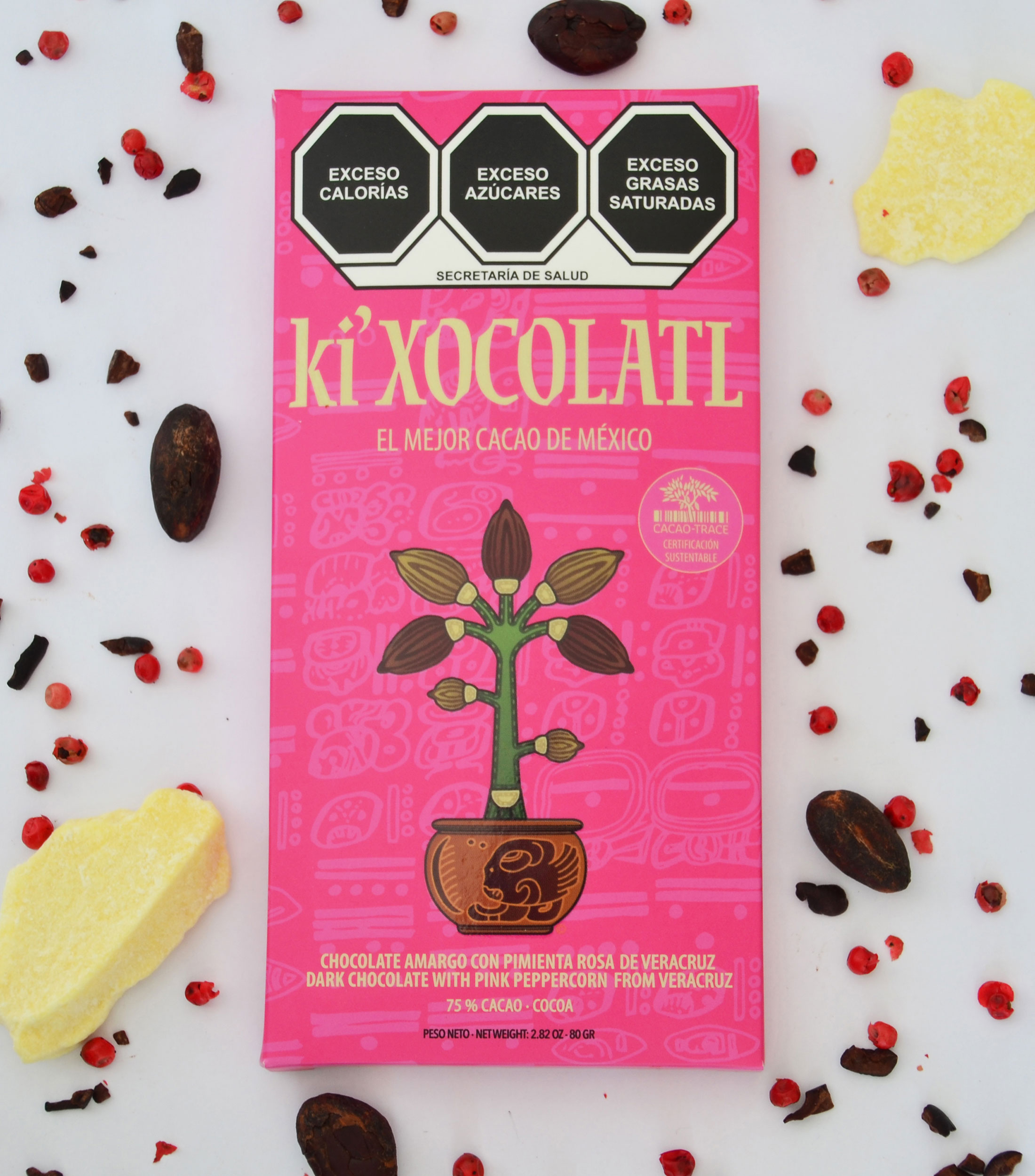 Chocolate amargo con pimienta rosa de Veracruz, 80 g