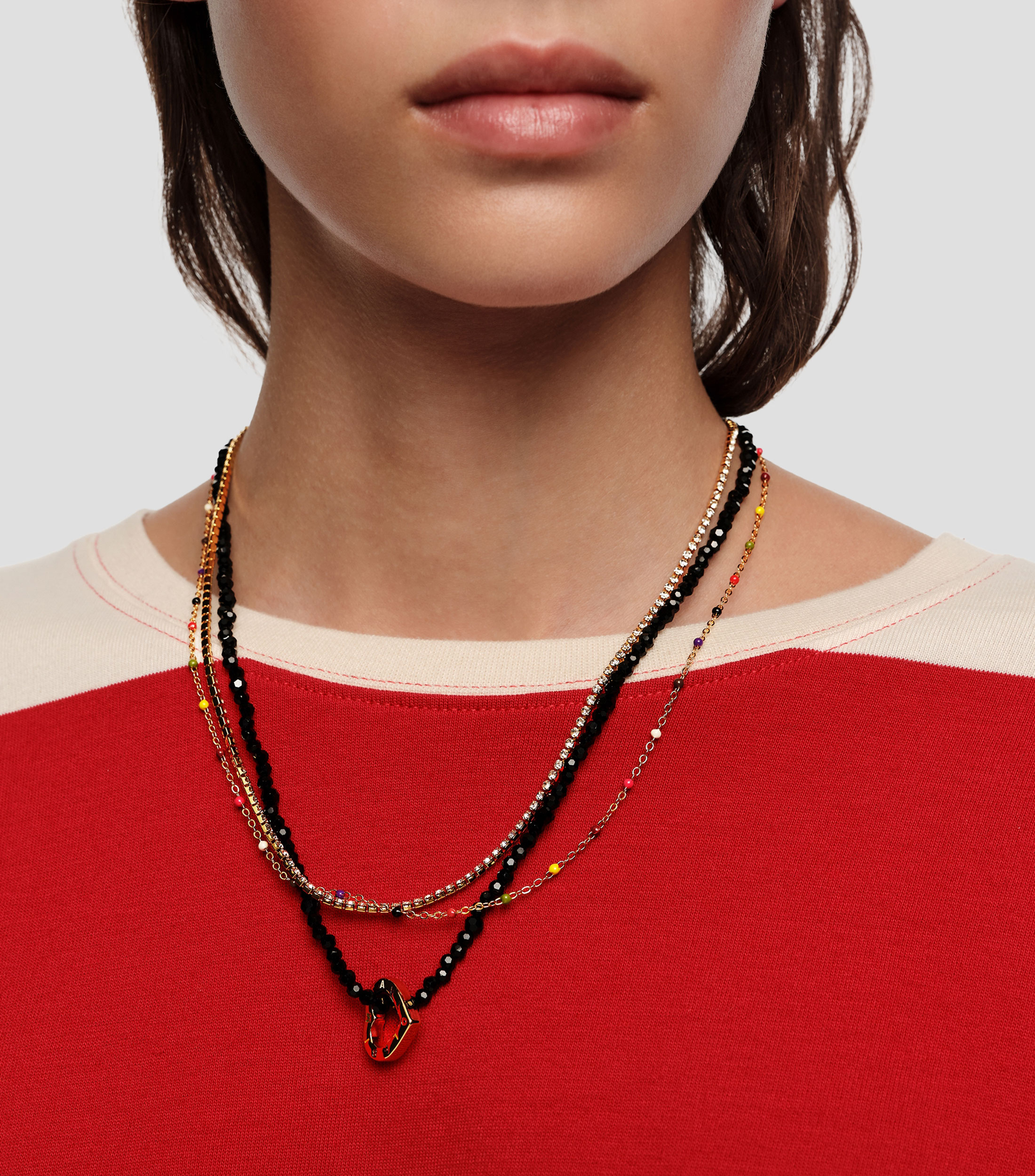 Collar doble cristales negros logo corazón Mujer