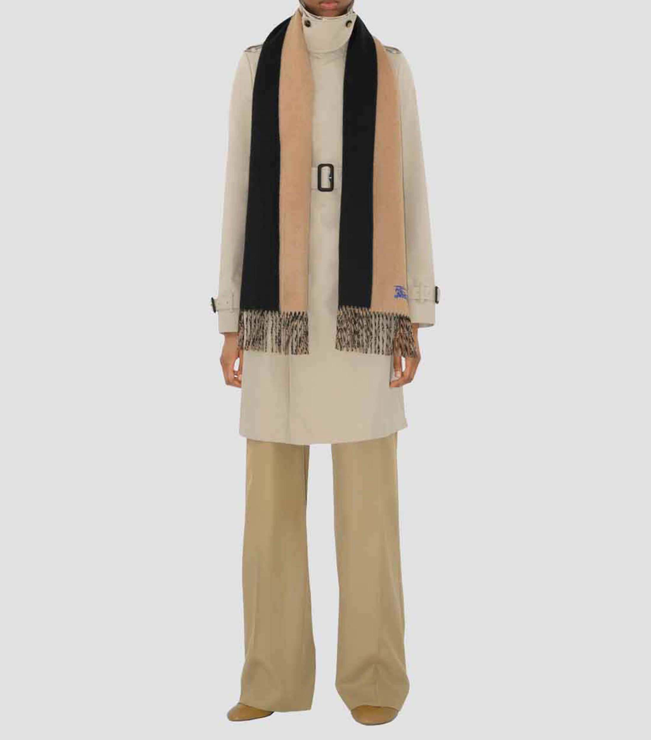 Bufanda reversible beige con negro lisa Unisex