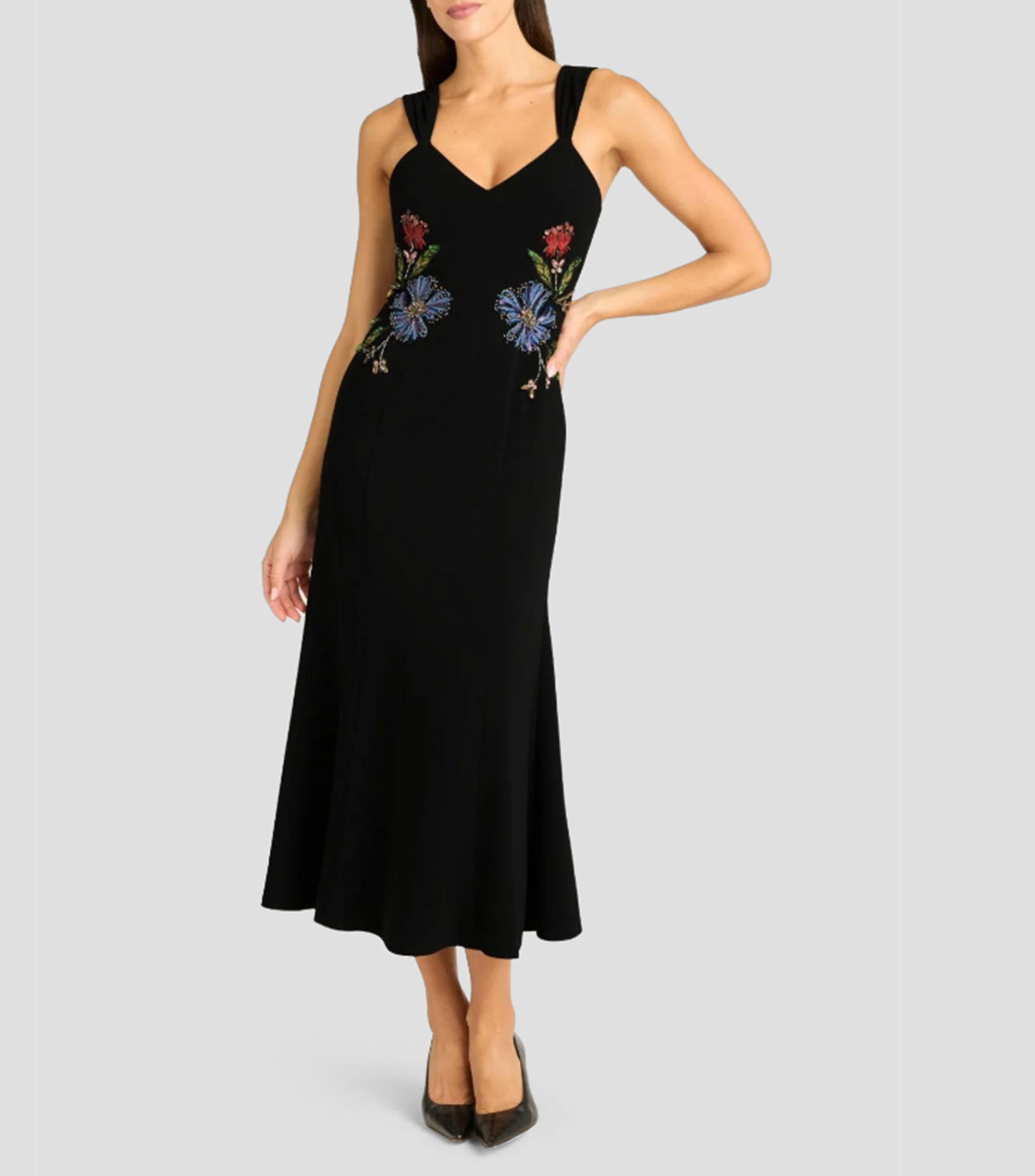 Vestido largo con flores fantasía Mujer