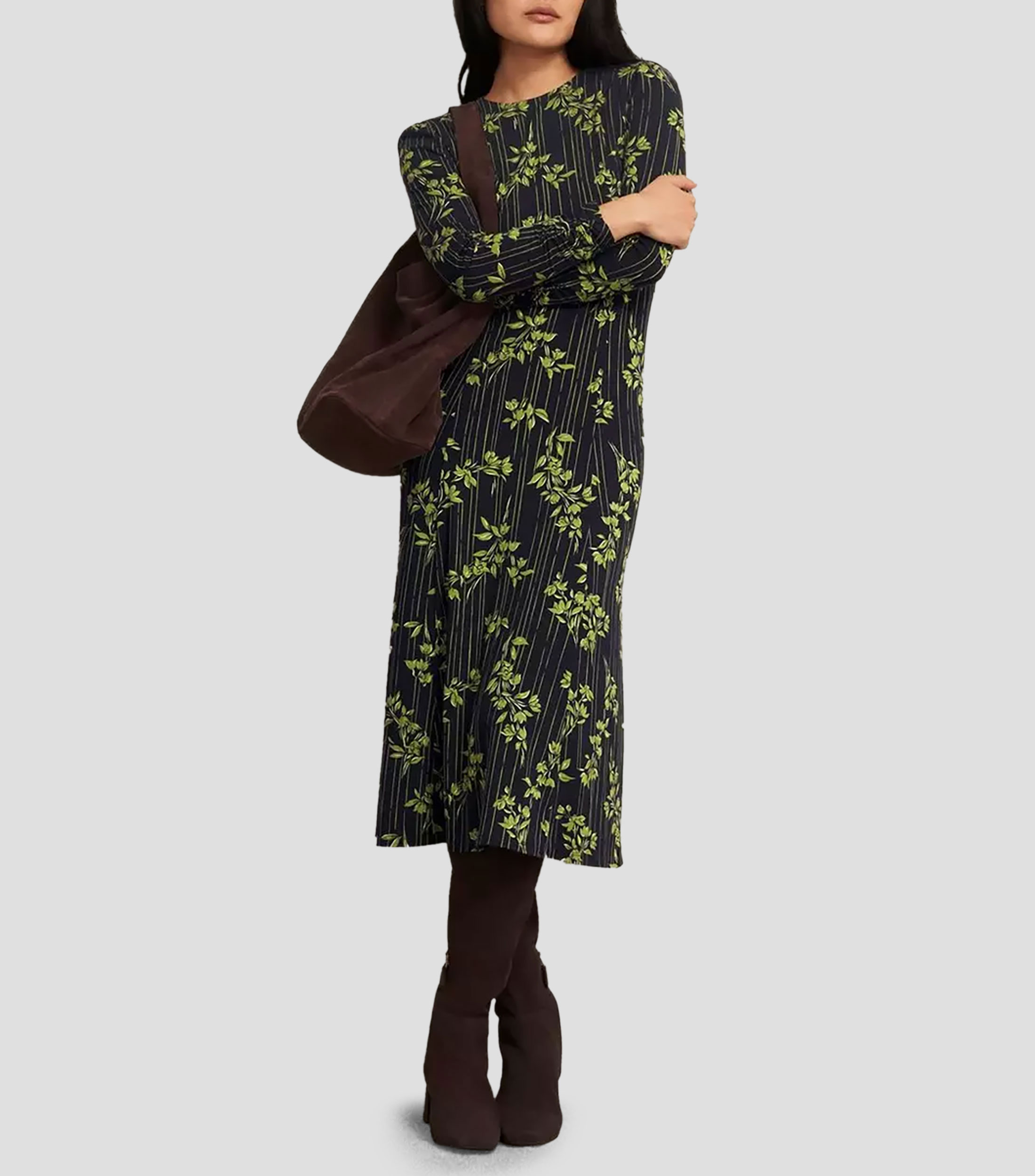 Vestido midi de manga larga estampado Mujer