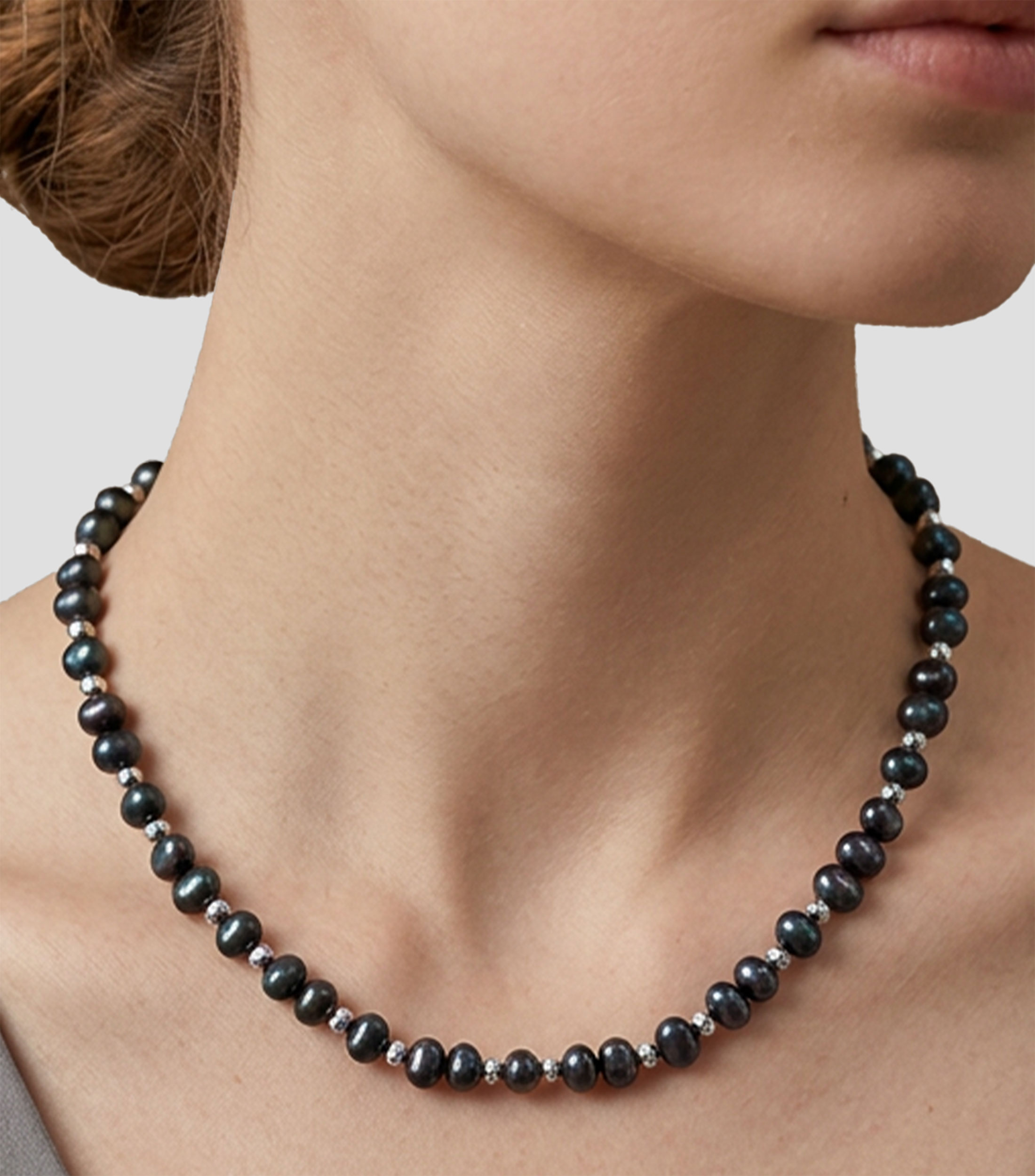 Collar en plata .925 con perlas moradas y hematita Perlas Mujer