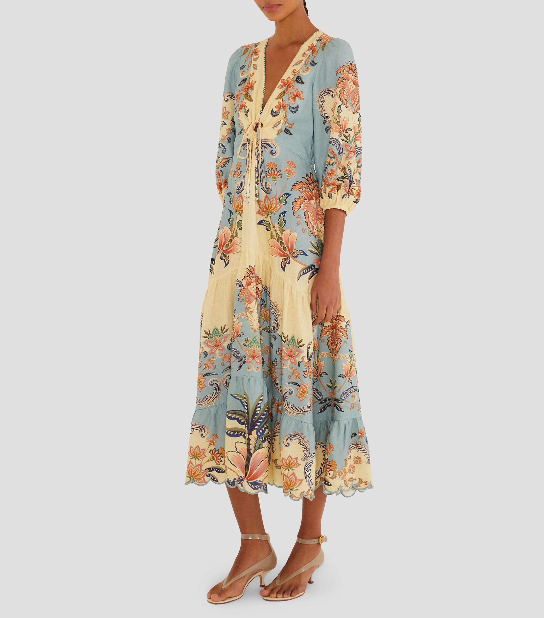 Vestido midi de manga 3/4 estampado Mujer