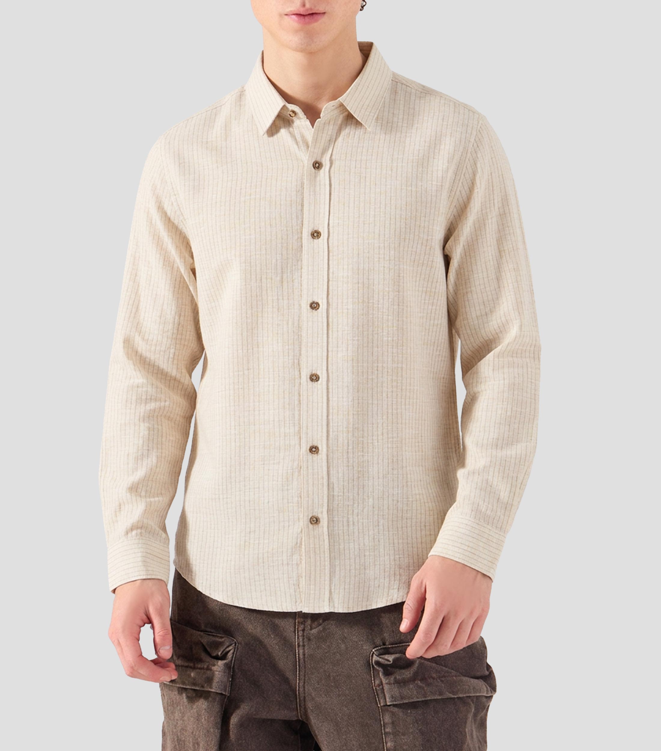 Camisa de rayas manga larga Hombre