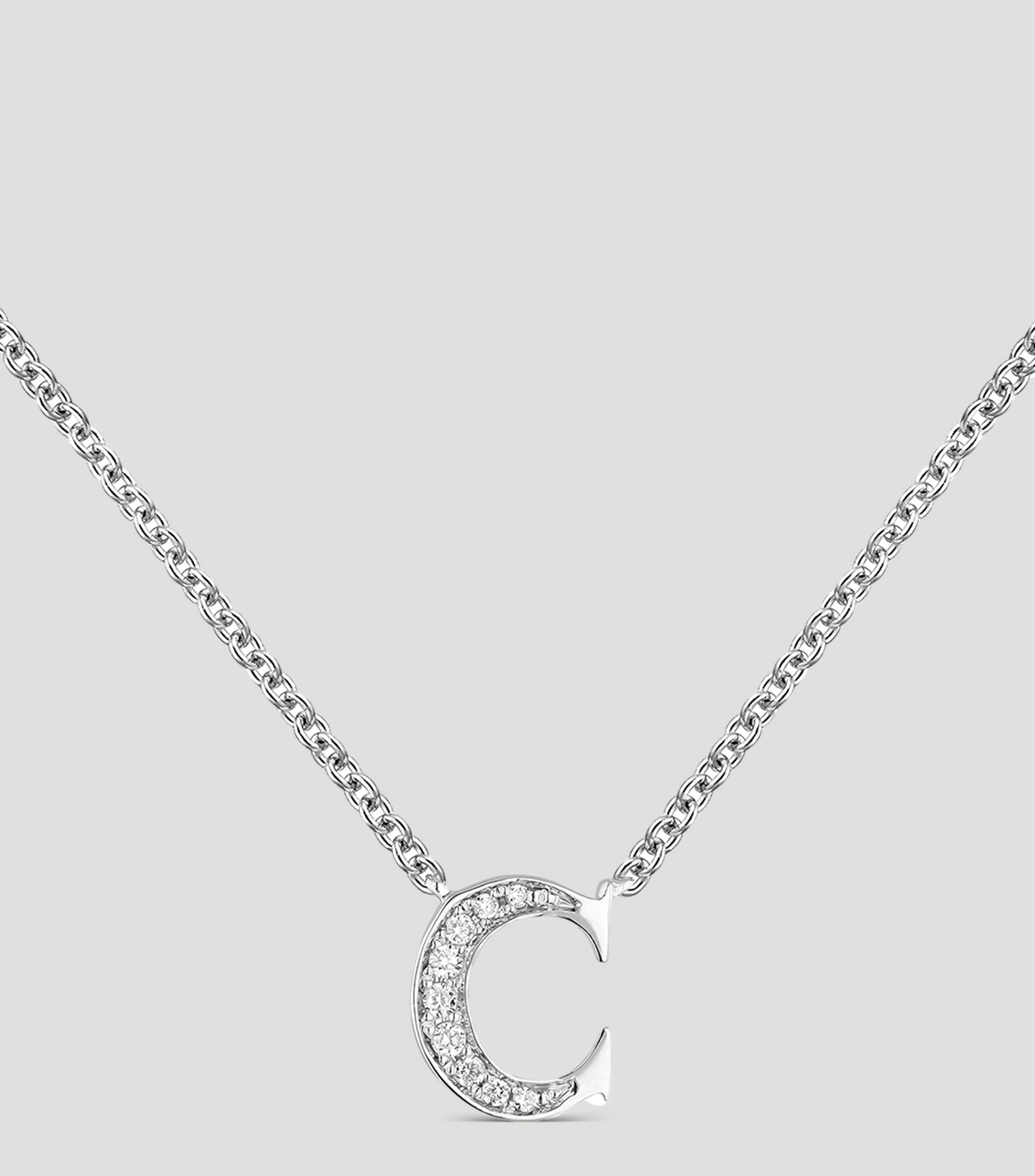 Collar C en oro blanco 18 Kilates con diamantes Mujer