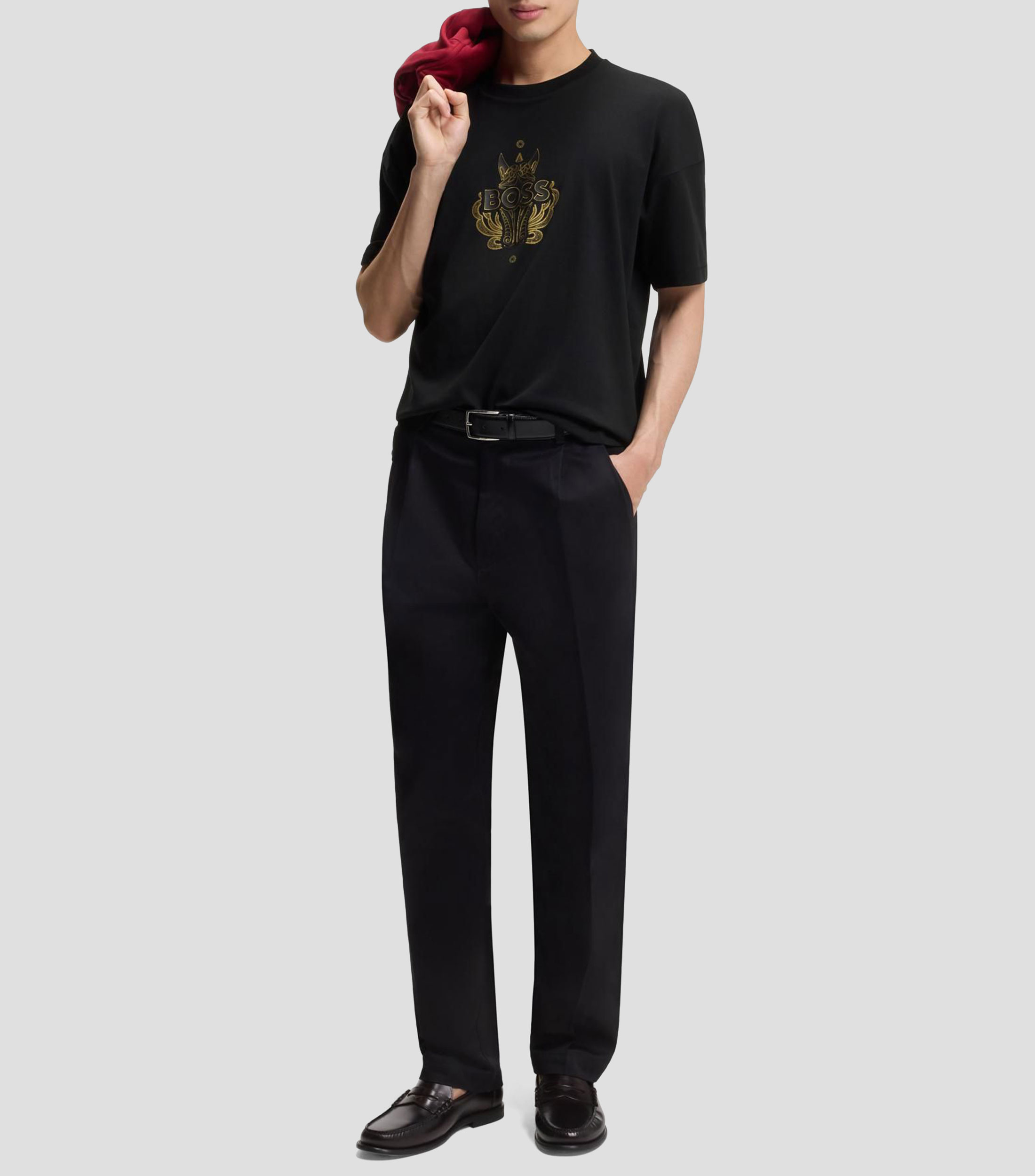 Playera BOSS de punto de algodón con logo de diseño Hombre