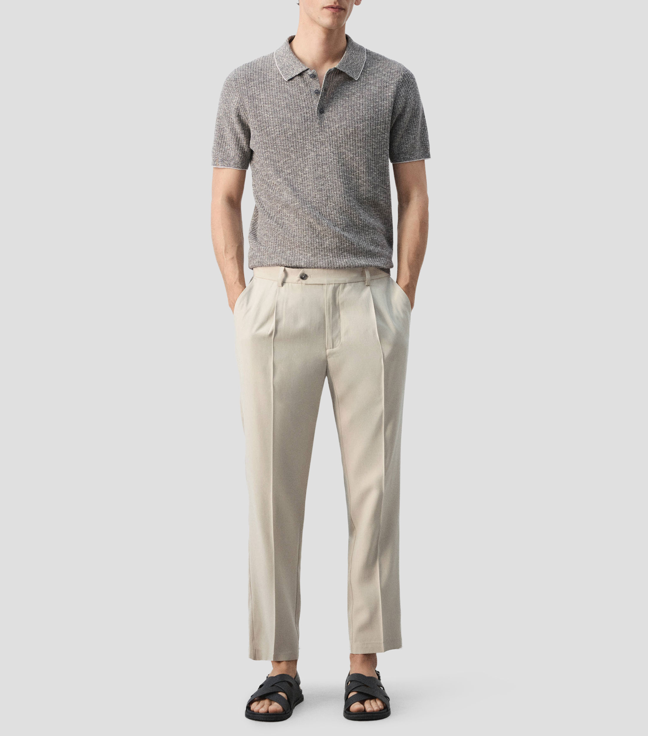 Playera tipo polo manga corta jaspeada Hombre