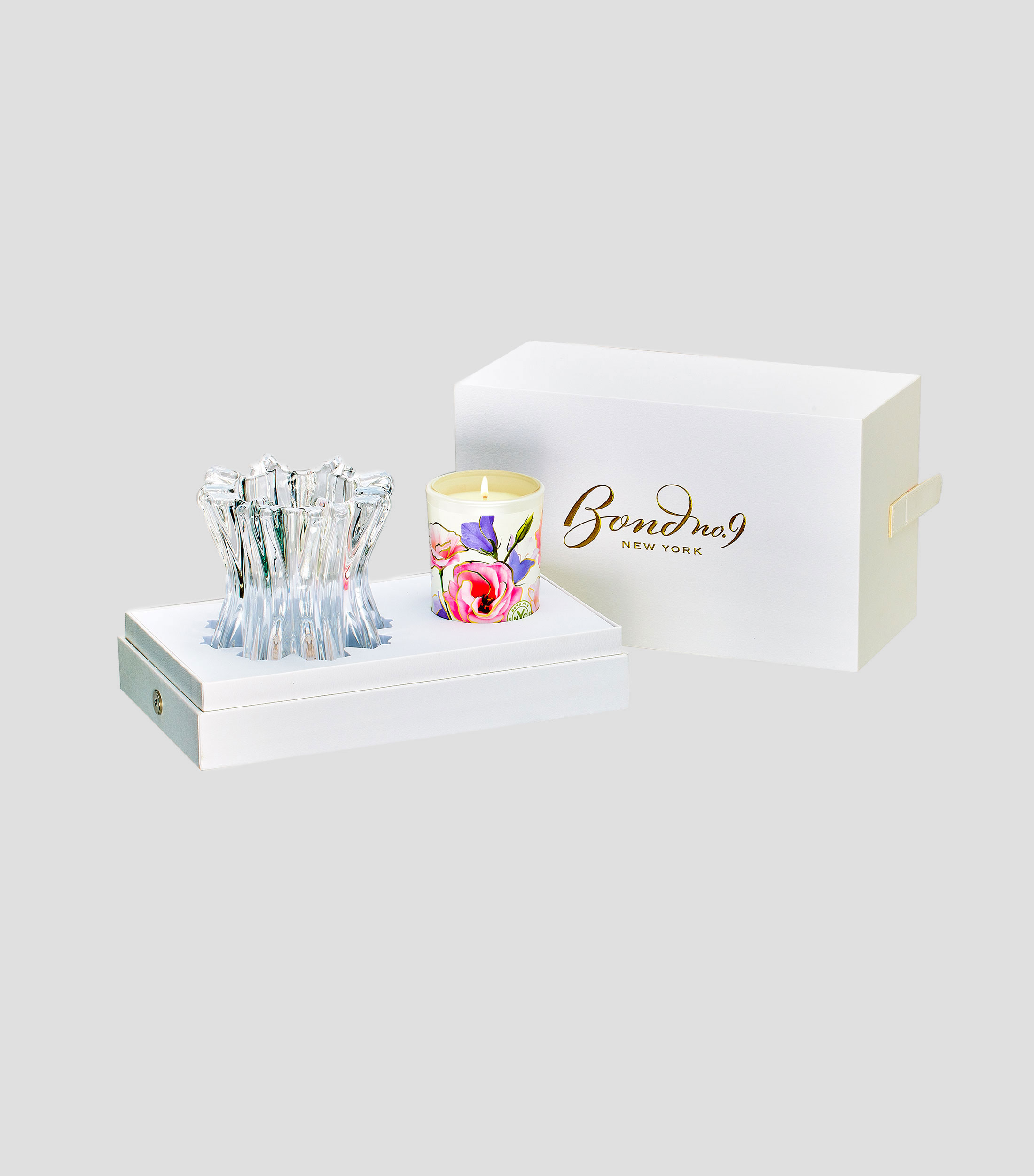 Set New York Flowers Vela Aromatica Refill Floral y base de vidrio