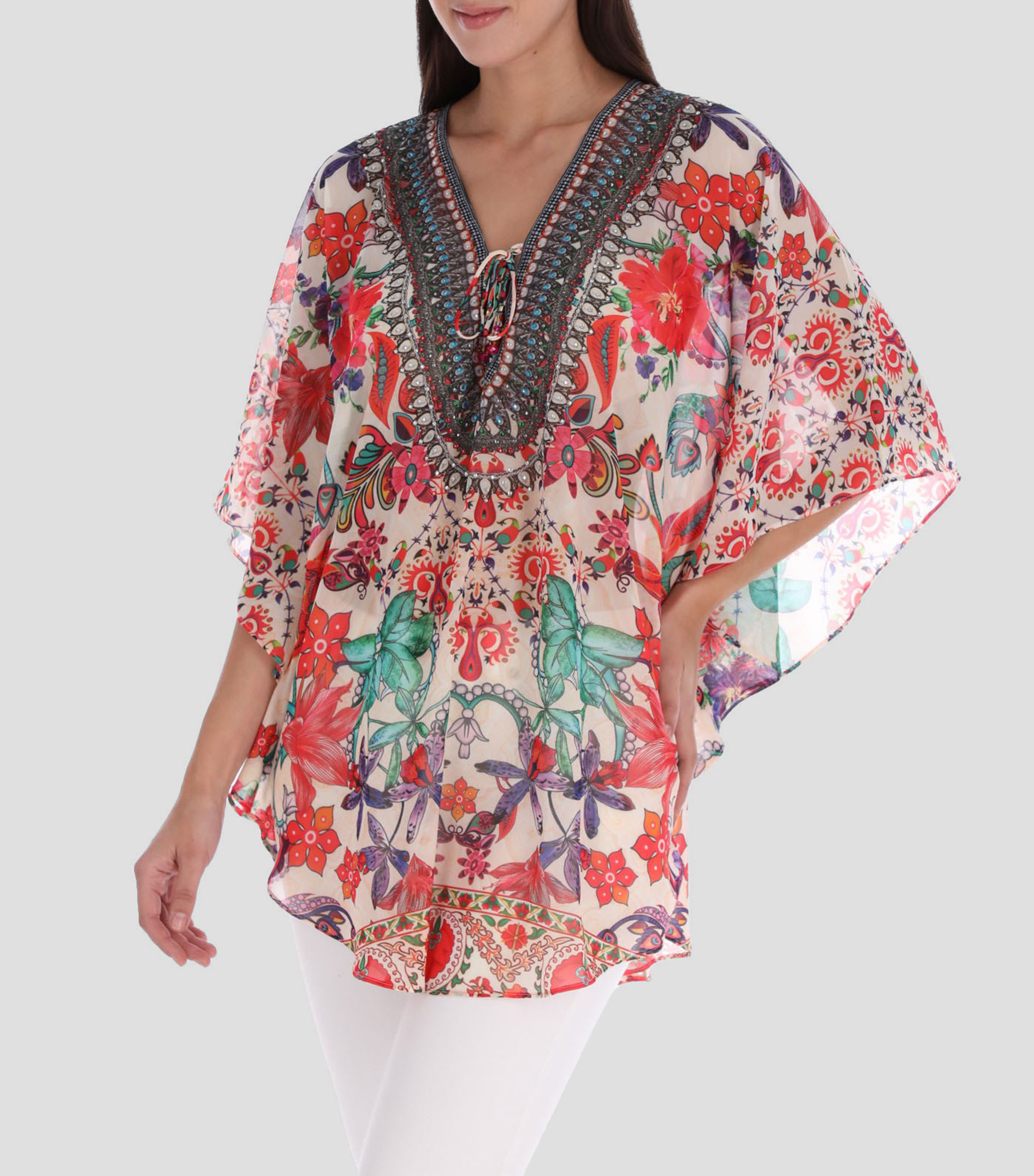 Blusa tipo túnica de manga corta Mujer