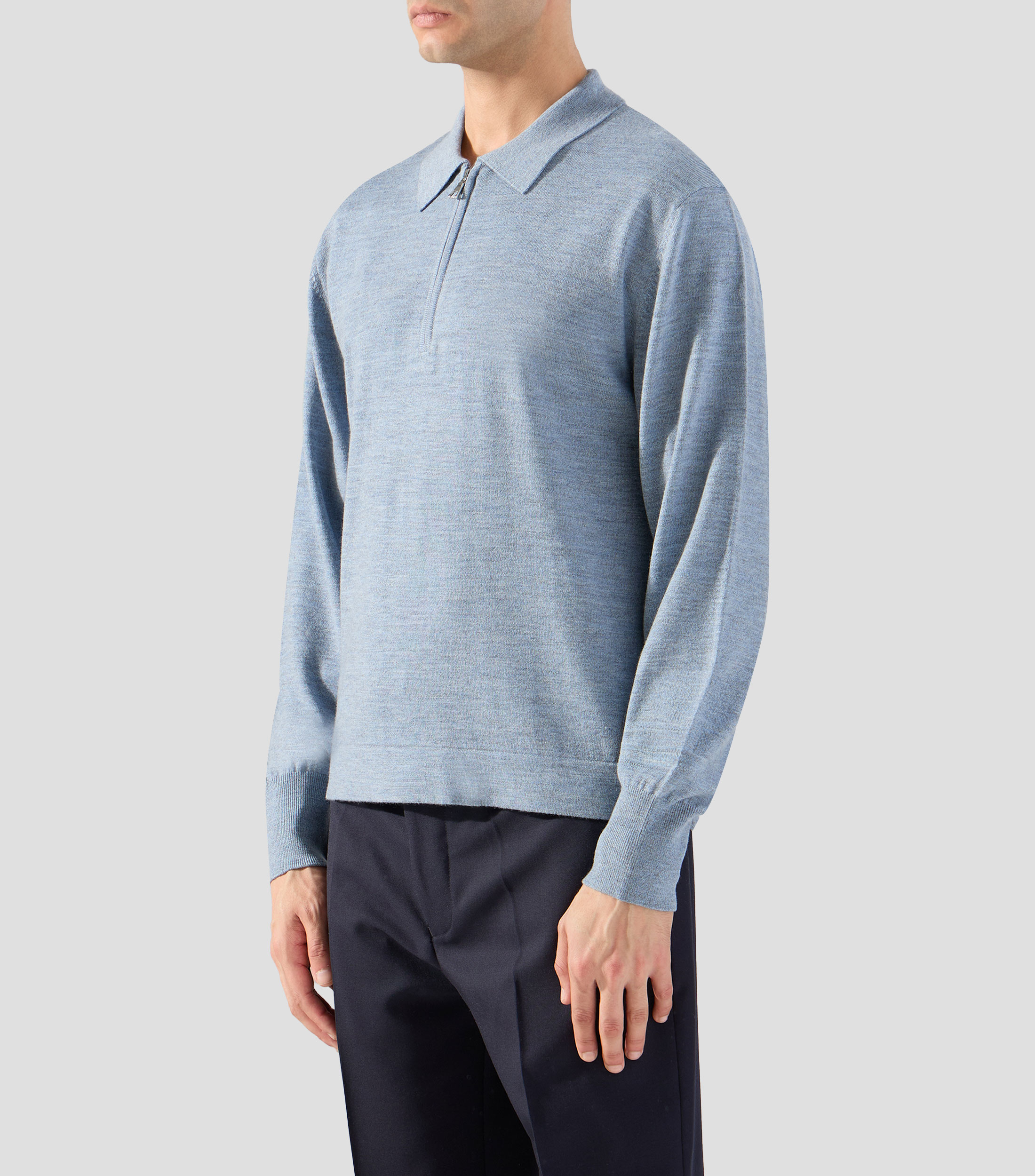 Playera tipo polo manga larga jaspeada Hombre