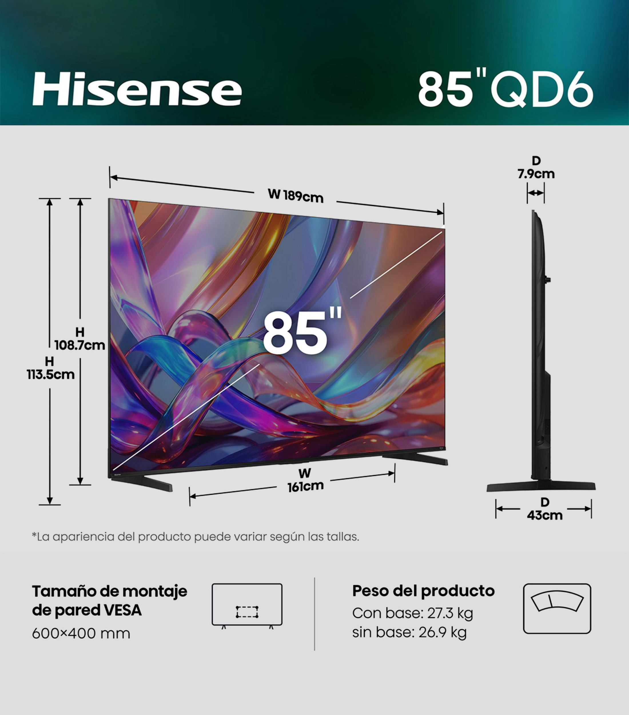 Pantalla 85 Pulgadas QLED 4K 85QD6SFM