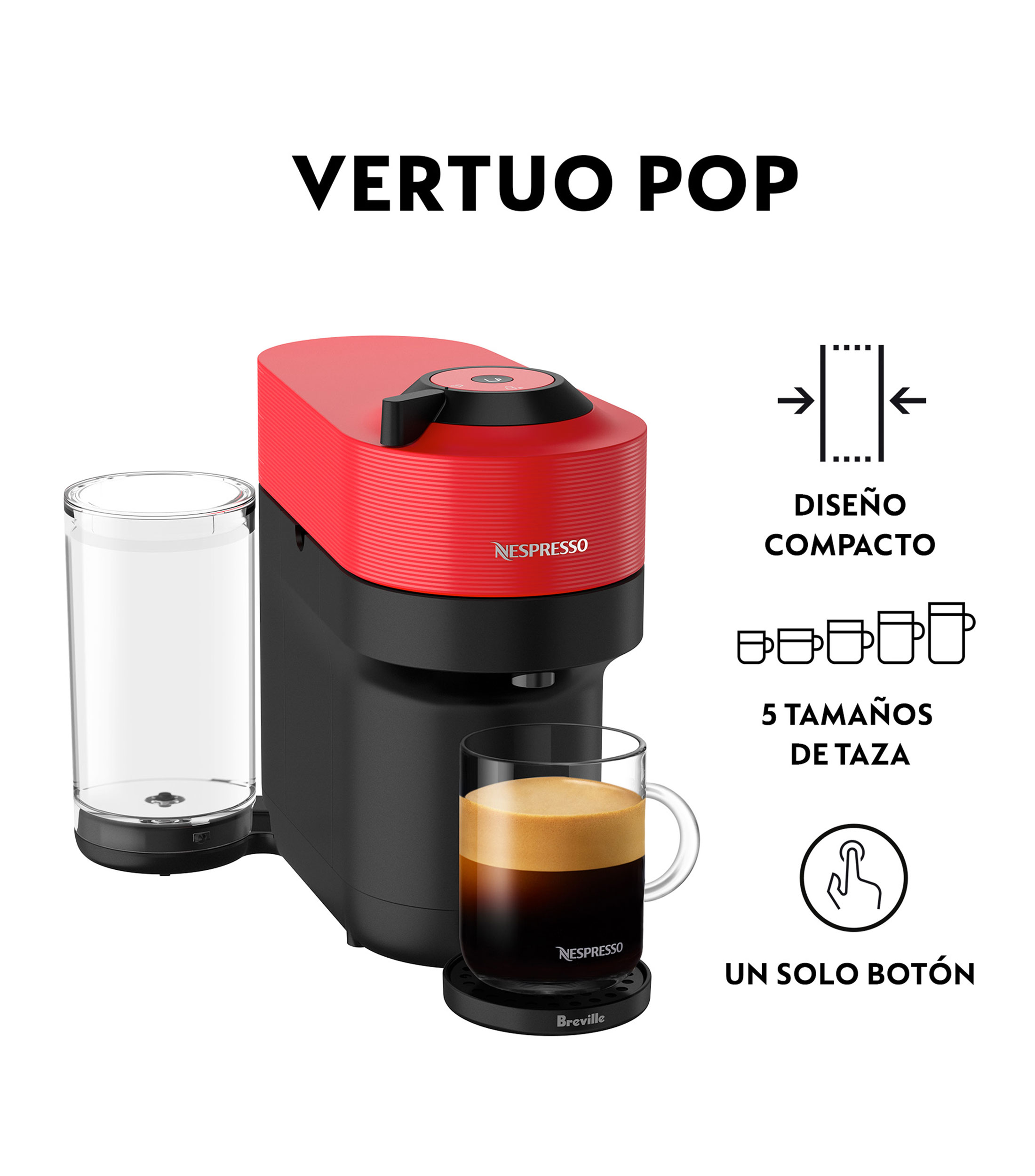 Combo Cafetera Nespresso Vertuo Pop Rojo