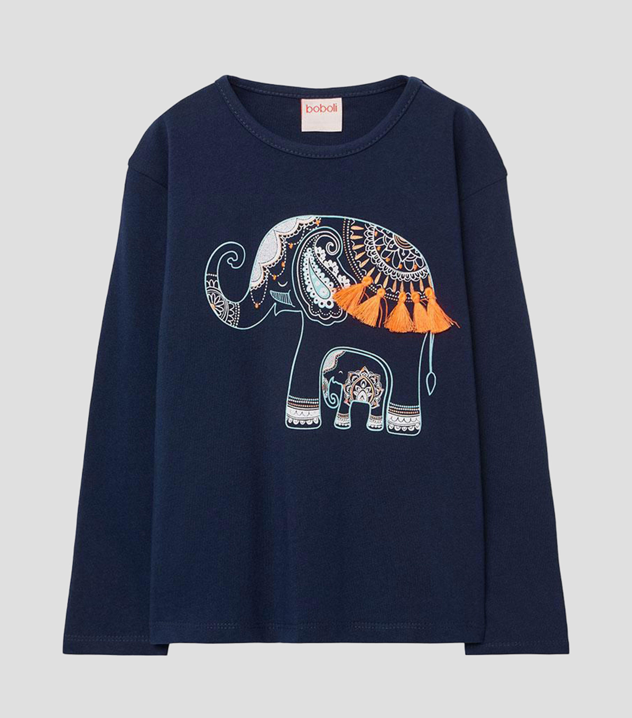 Playera cuello redondo manga larga estampada Niña