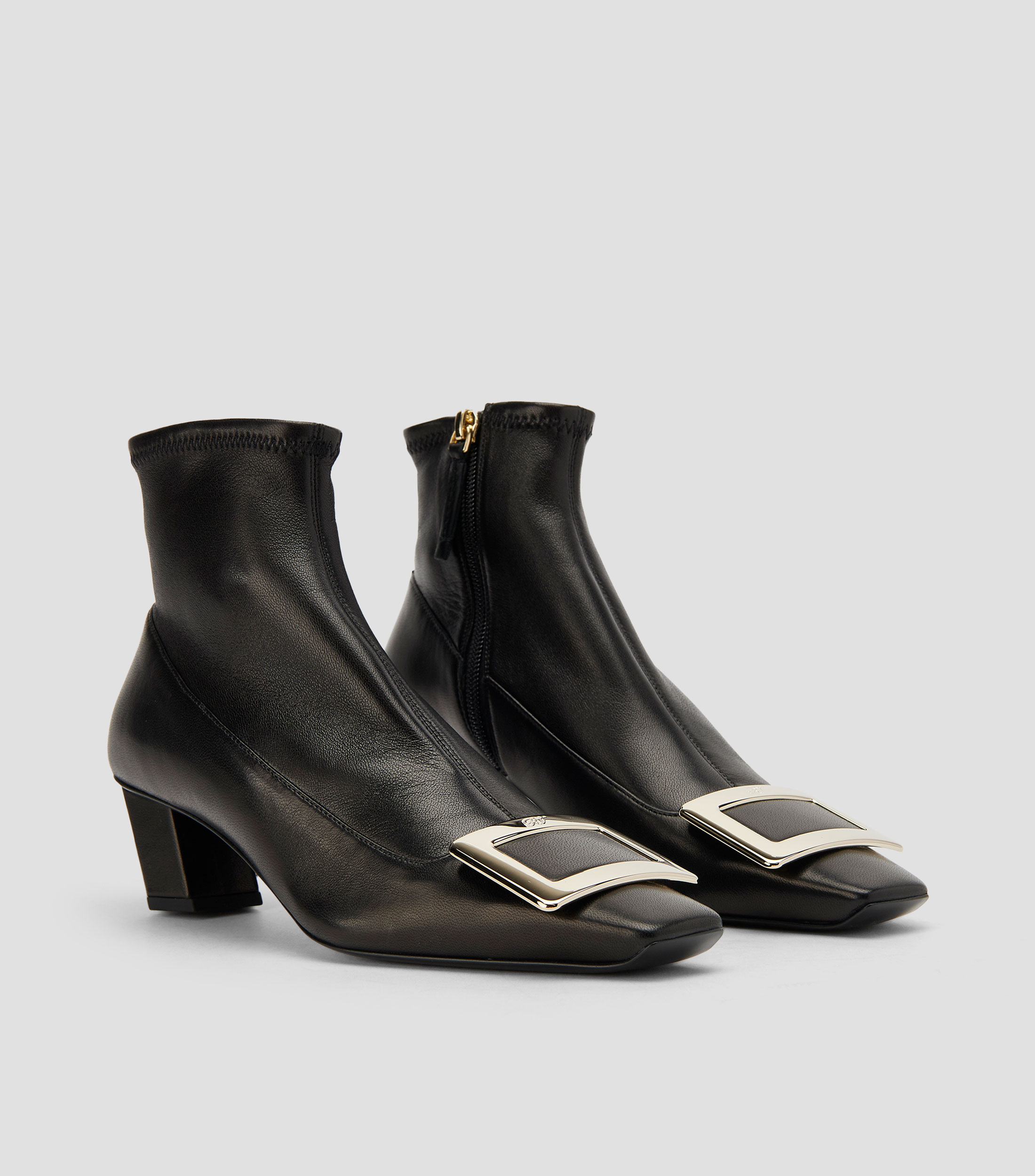 Botines en piel con tacón bajo cuadrado Mujer